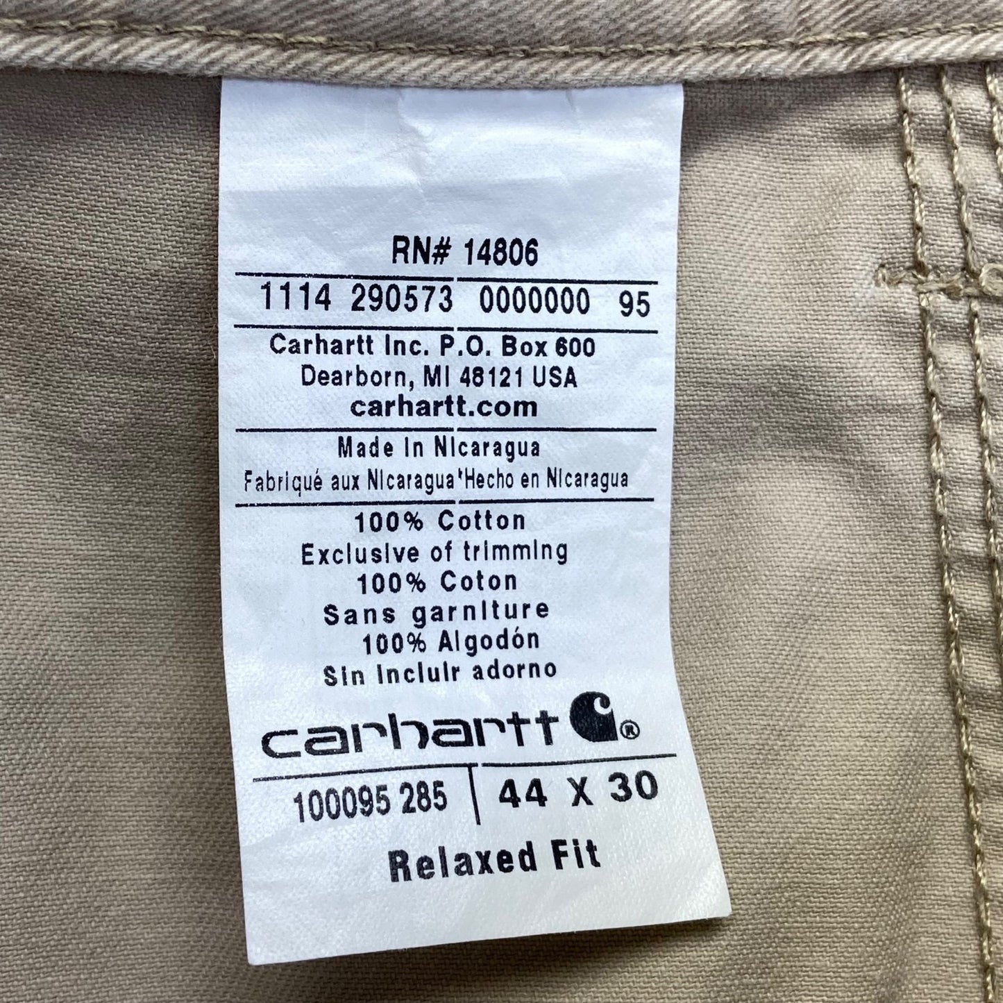 Carhartt Men's Relaxed Fit Chino Pants Size 44x30 Beige
