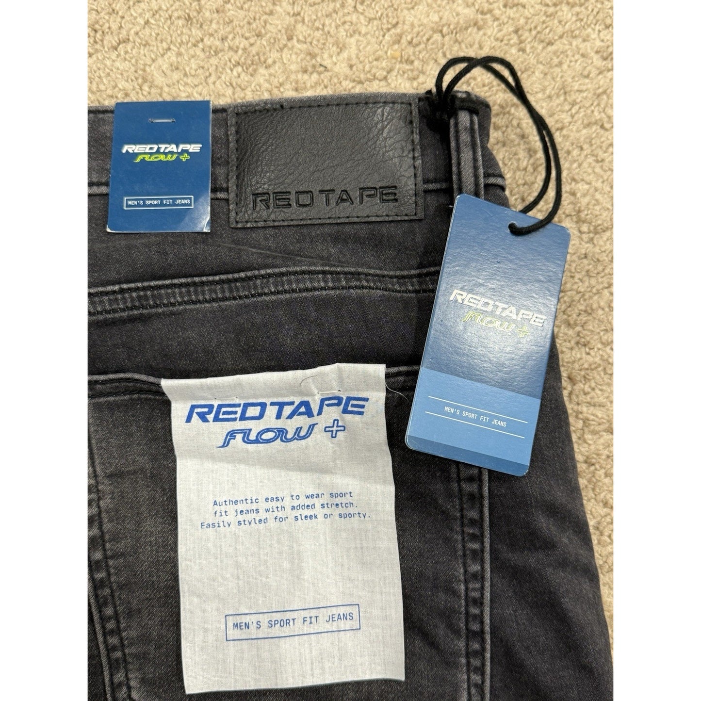 Redtape Men's Black Denim Jeans Skinny Flow+ Sport Fit Size 32x31