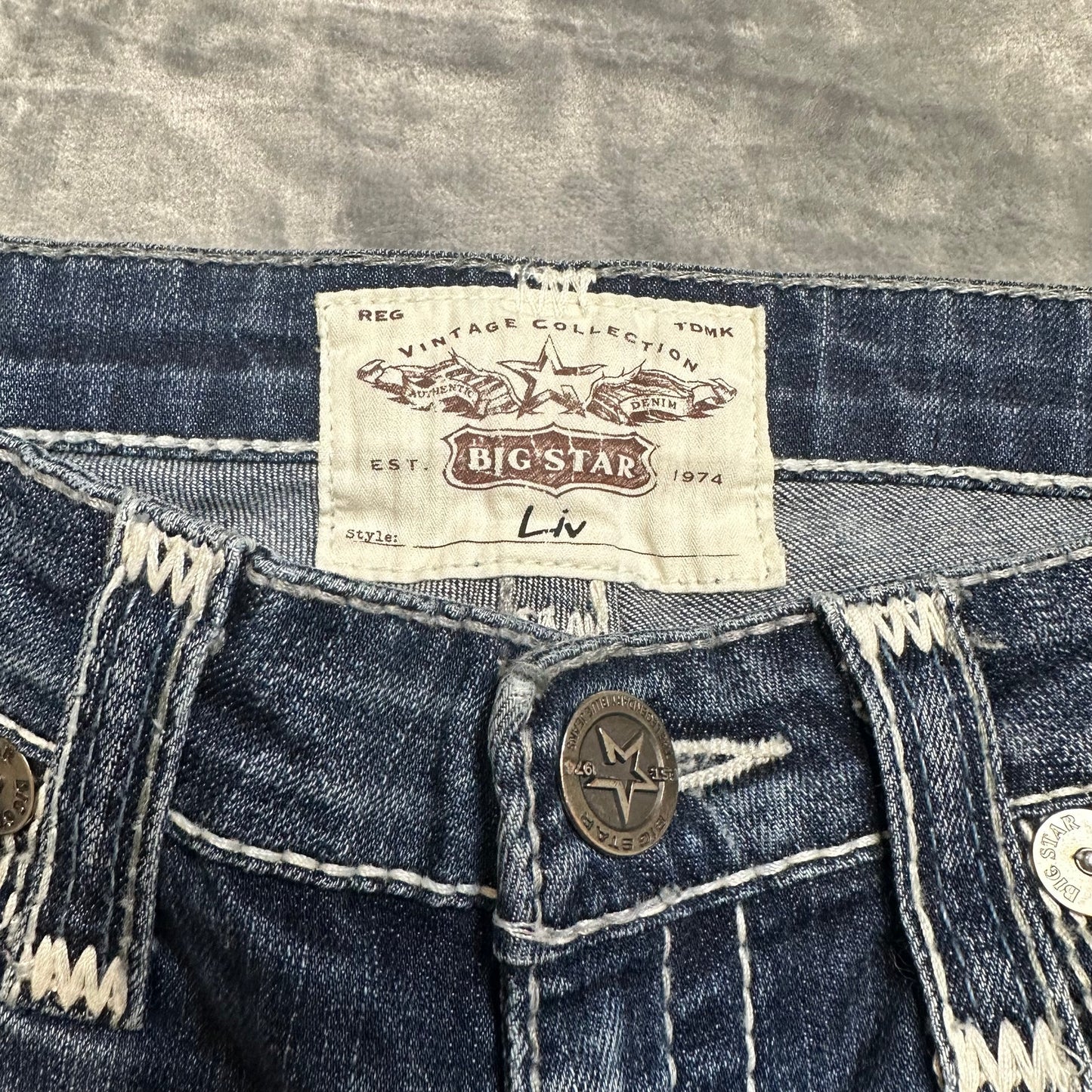 Vintage Big Star Straight Jeans Women's Size 27 Blue Denim *stain in picture*