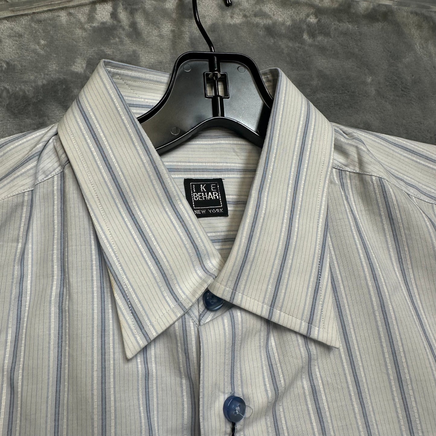 New Ike Behar Striped Dress Shirt Men's Sz L White Blue