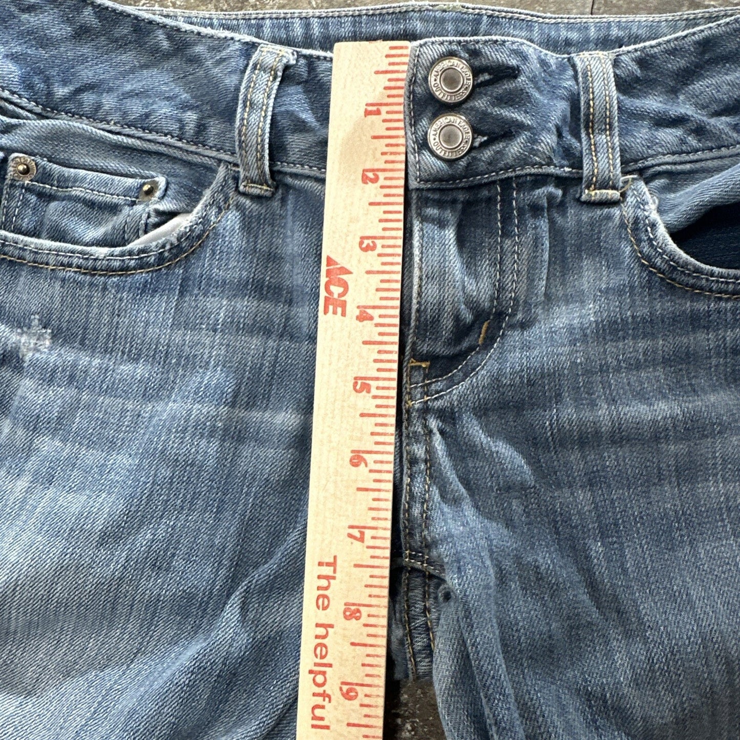 American Eagle Artist Jeans Women's 4 Blue Stretch Flare Low Rise Distressed