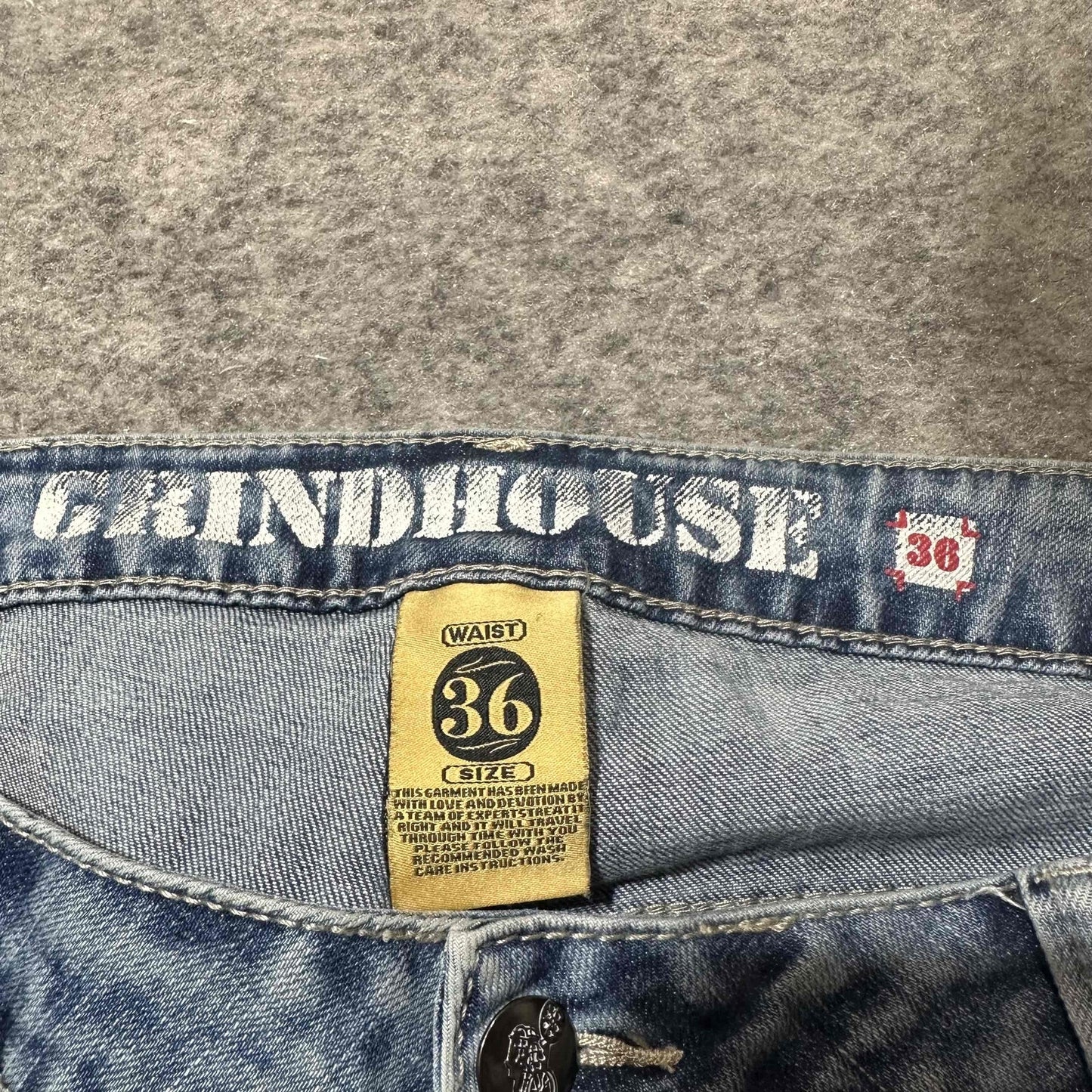 Grindhouse Denim Men's Distressed Skinny Jeans Size 36x32 Blue Light Wash Denim