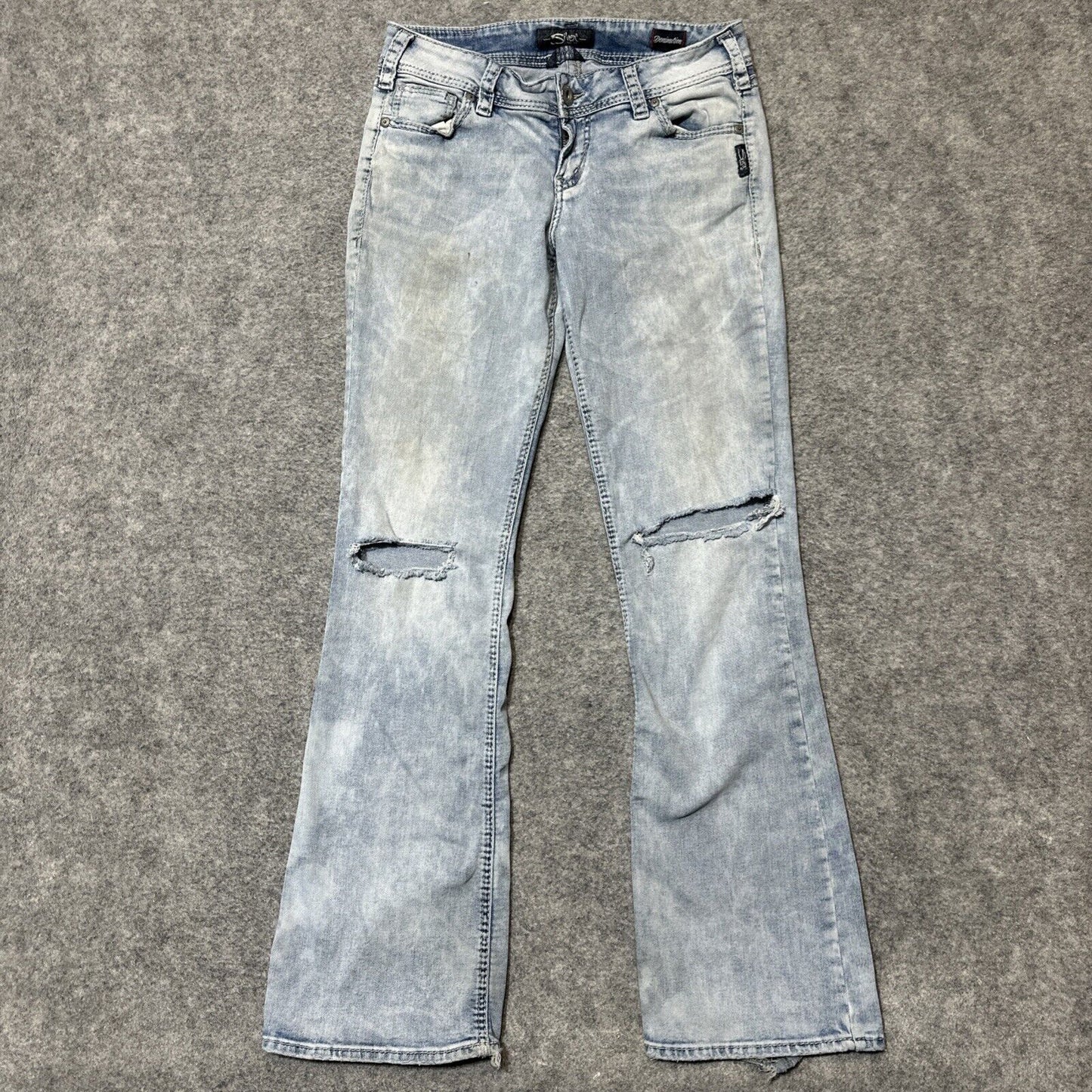 Silver Jeans Suki Mid Boot Distressed Jeans Women's Size 29/33 Blue Acid Wash