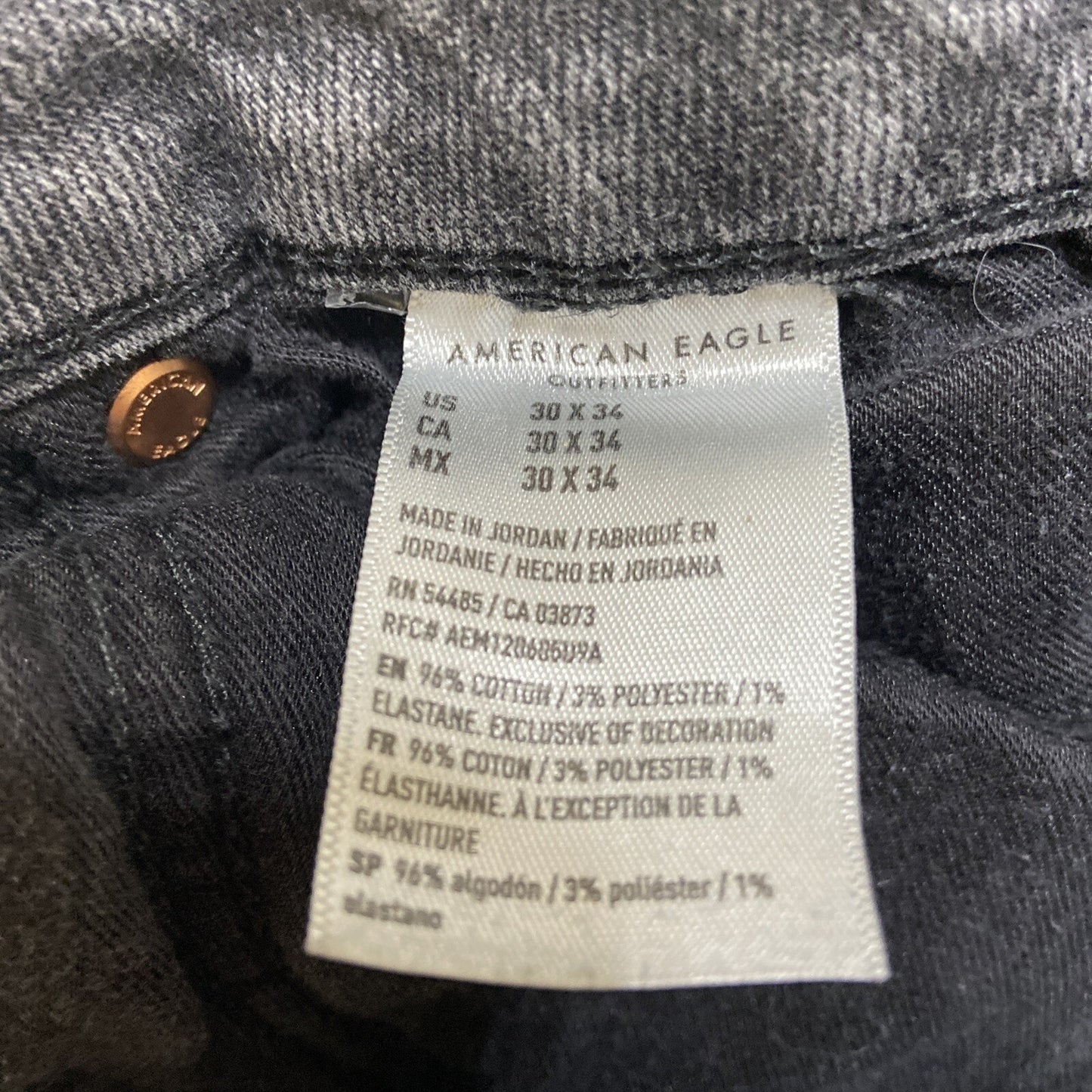 American Eagle Airflex Distressed Slim Straight Jeans Mens 30x34 Gray Denim