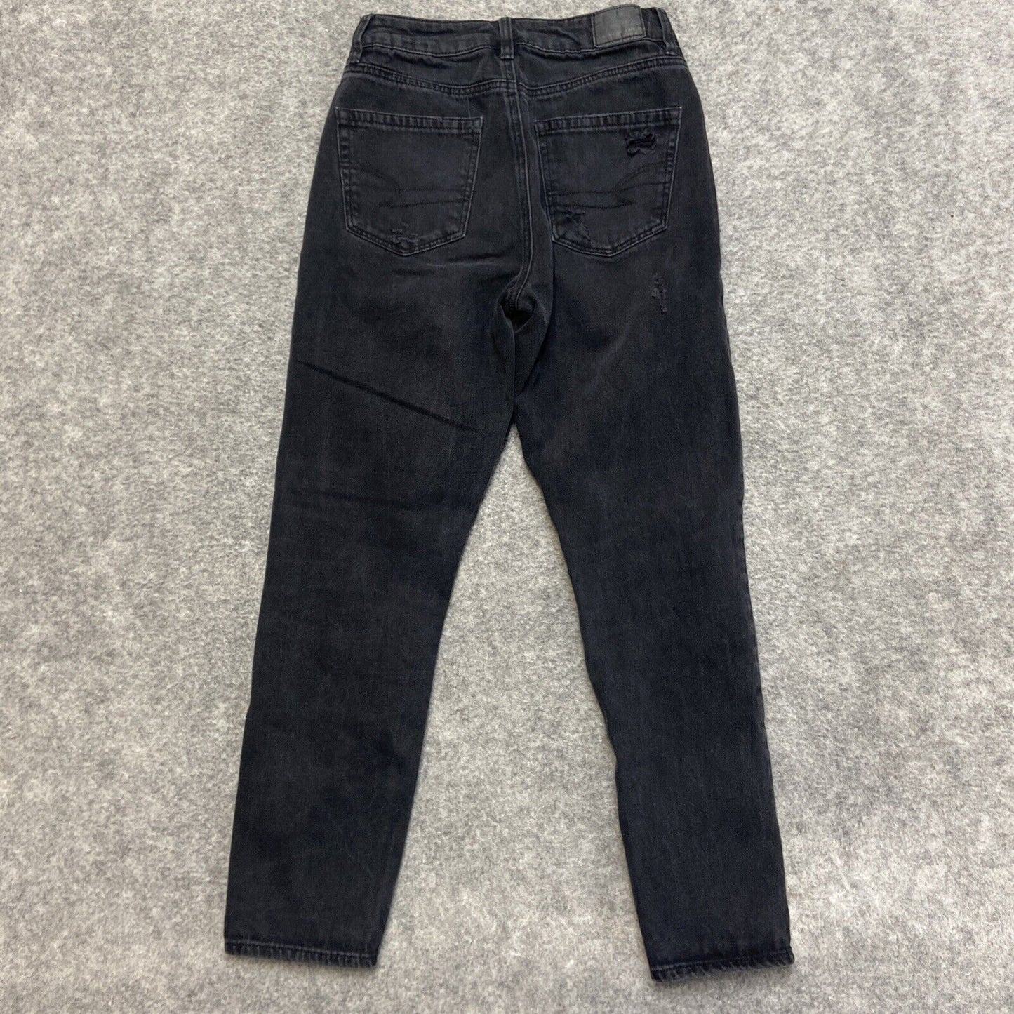 American Eagle Distressed Mom Jeans Women's Size 2R Black Denim