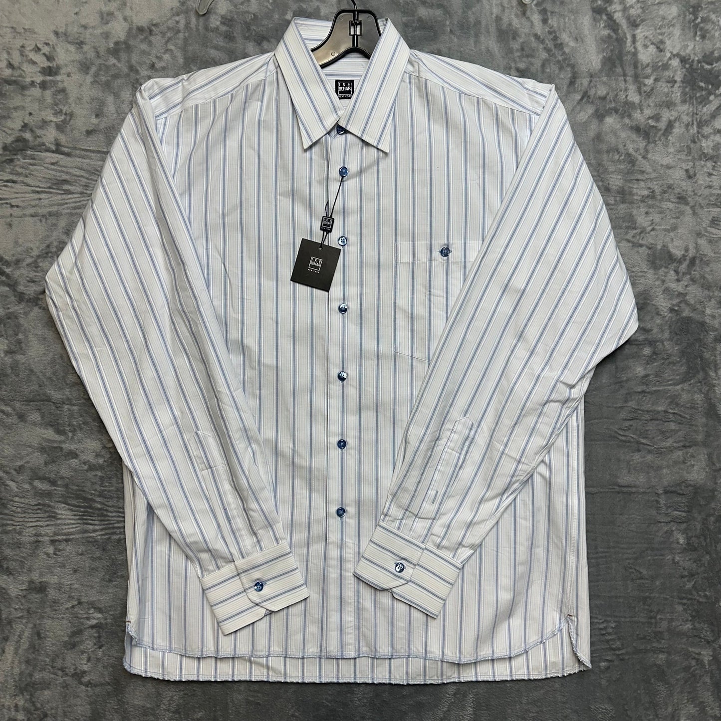 New Ike Behar Striped Dress Shirt Men's Sz L White Blue