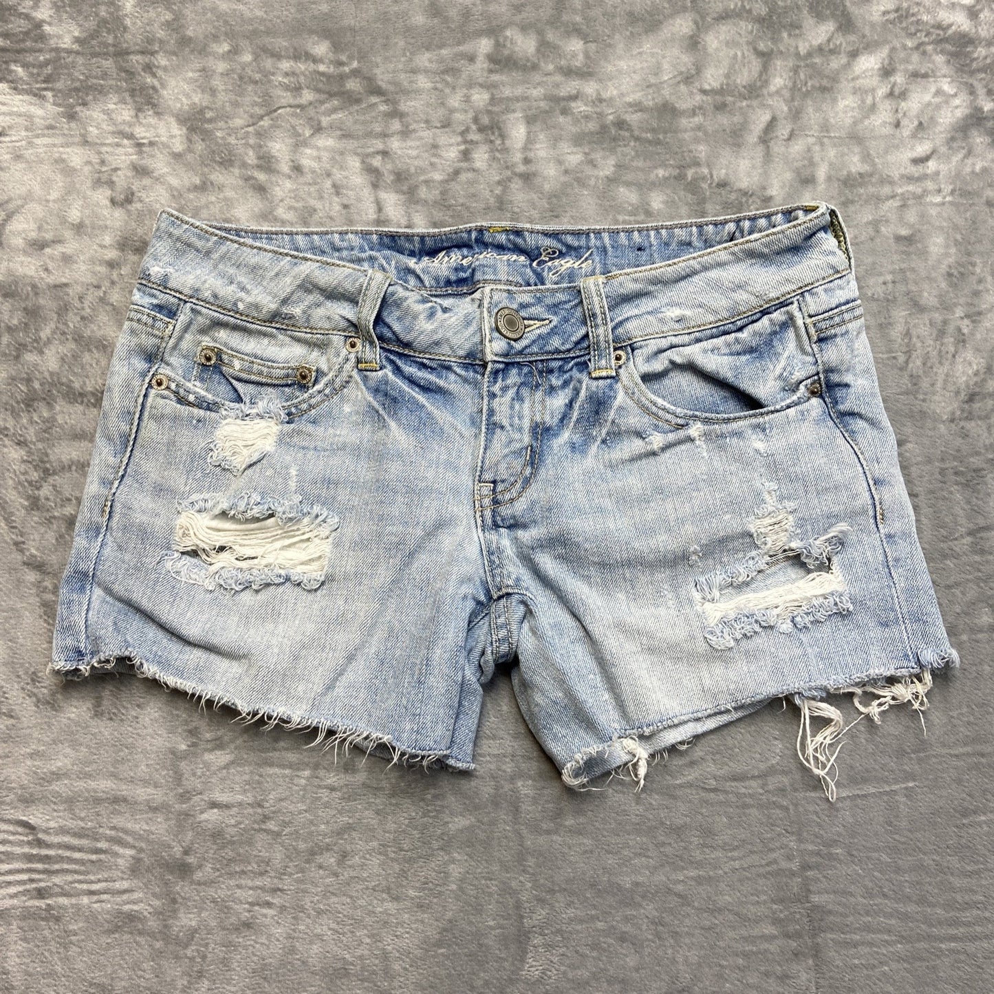 American Eagle Heavy Distressed Cut Off Jean Shorts Women's Size 4 Blue