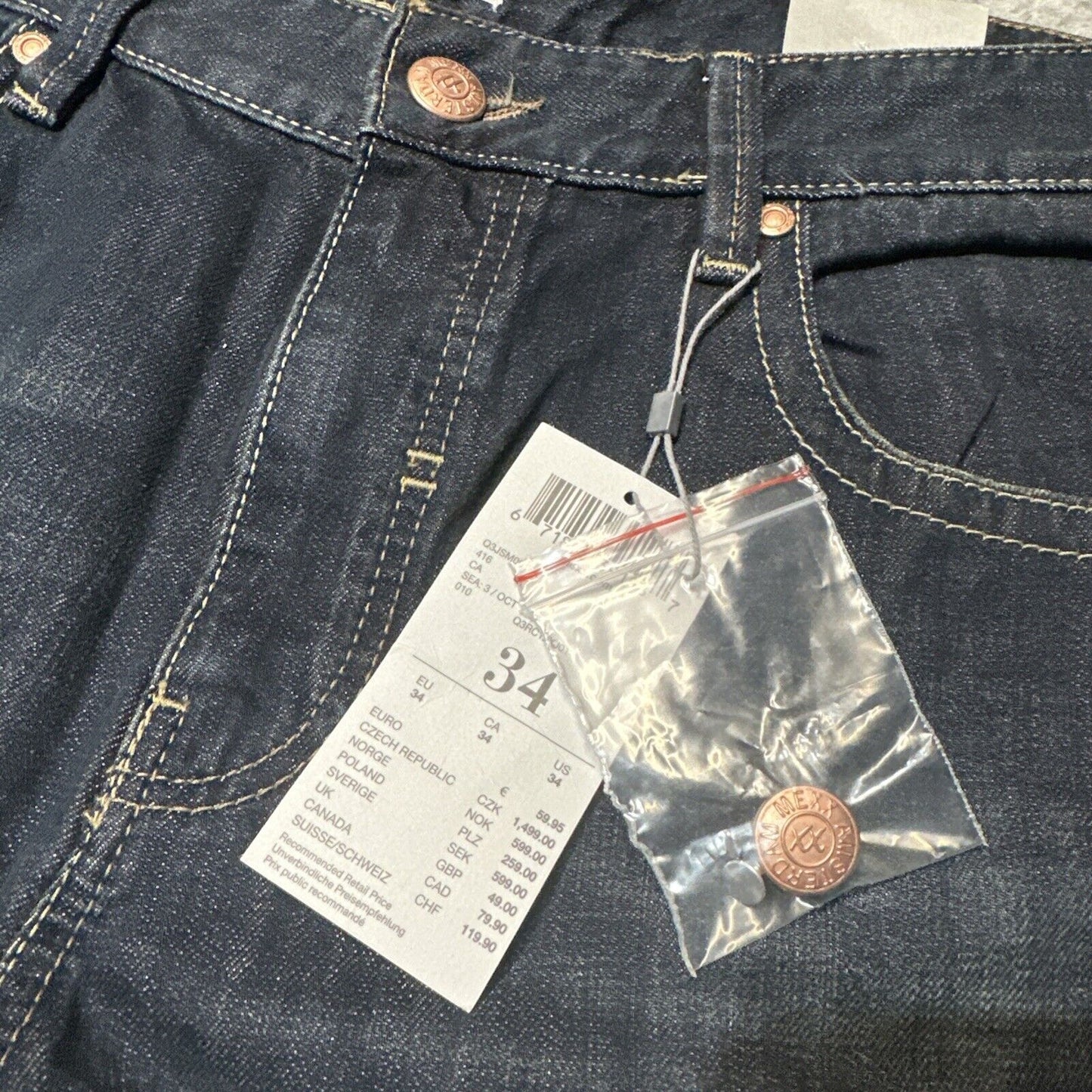New Mexx Regular Fit Straight Jeans Men's Size 34x34 Dark Blue Denim