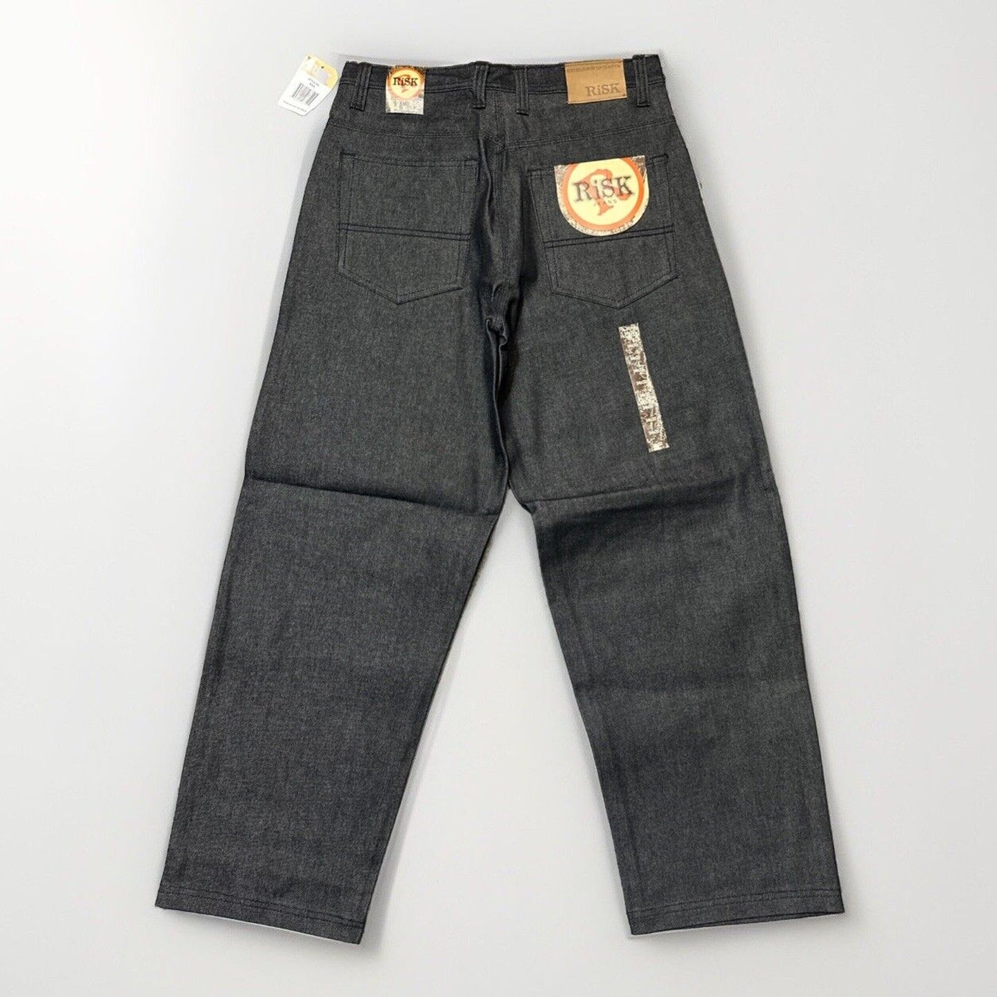 Vintage New RISK Relaxed Straight Jeans Men's Size 34 Black Stitch Denim Rare