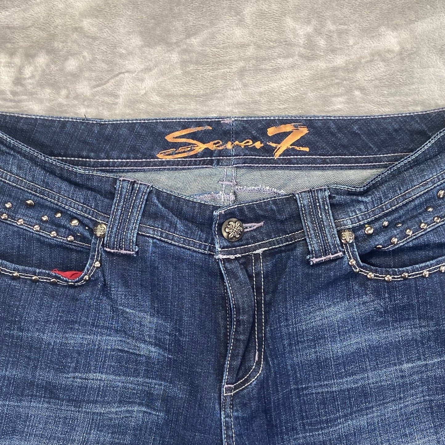 Seven7 Women's Studded Bootcut Jeans Size 16 Blue Dark Wash