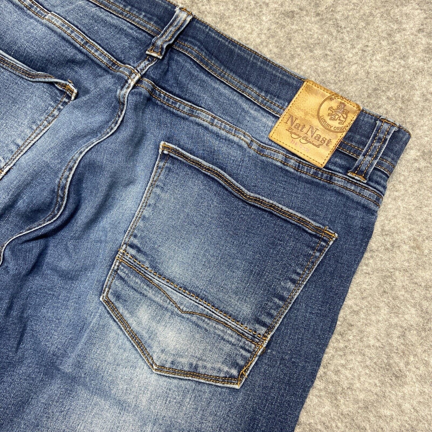 Nat Nast Straight Jeans Men's Size 36x32 Blue Dark Wash Faded Denim
