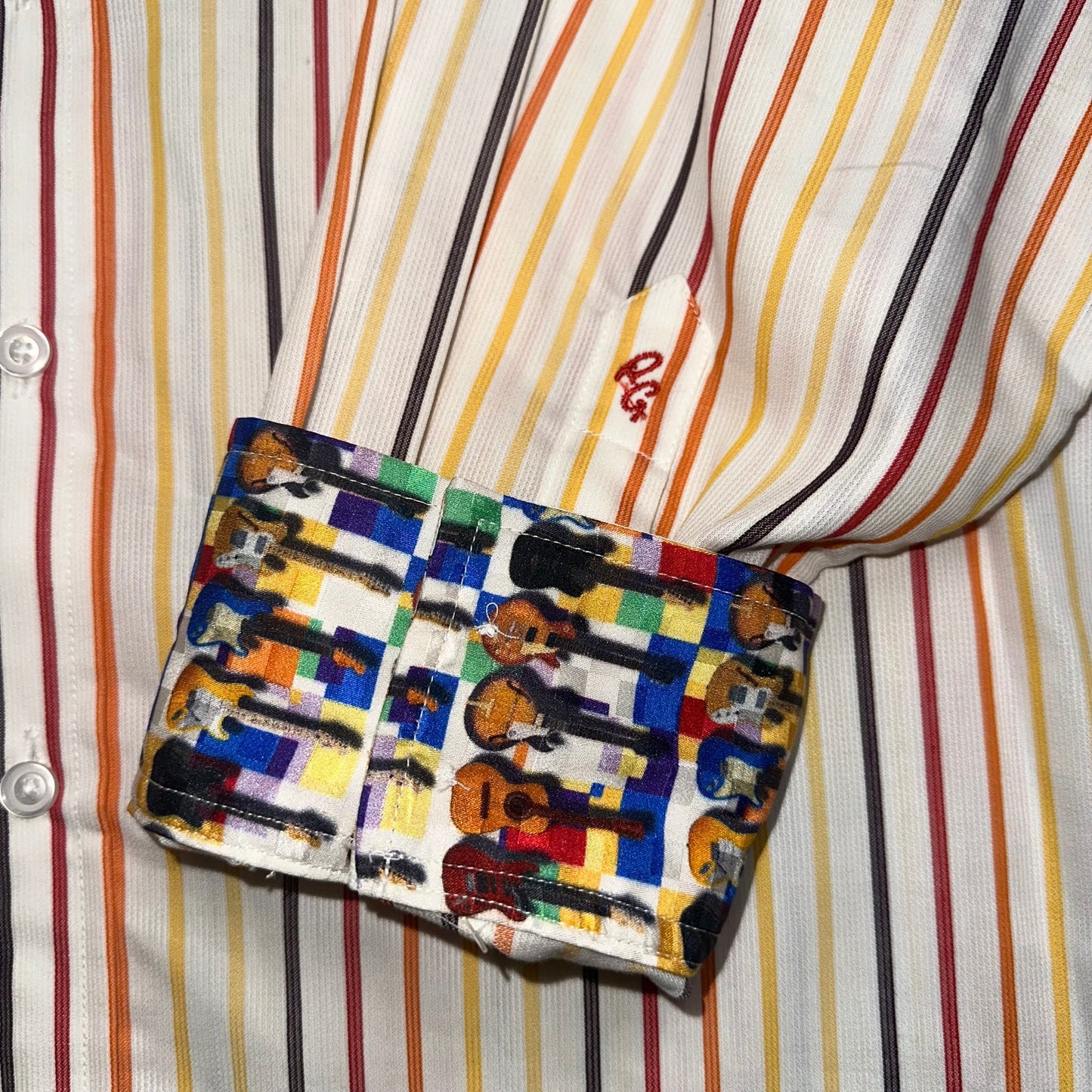New Robert Graham Men's Striped Dress Shirt Size 2XL Orange White Guitar Music