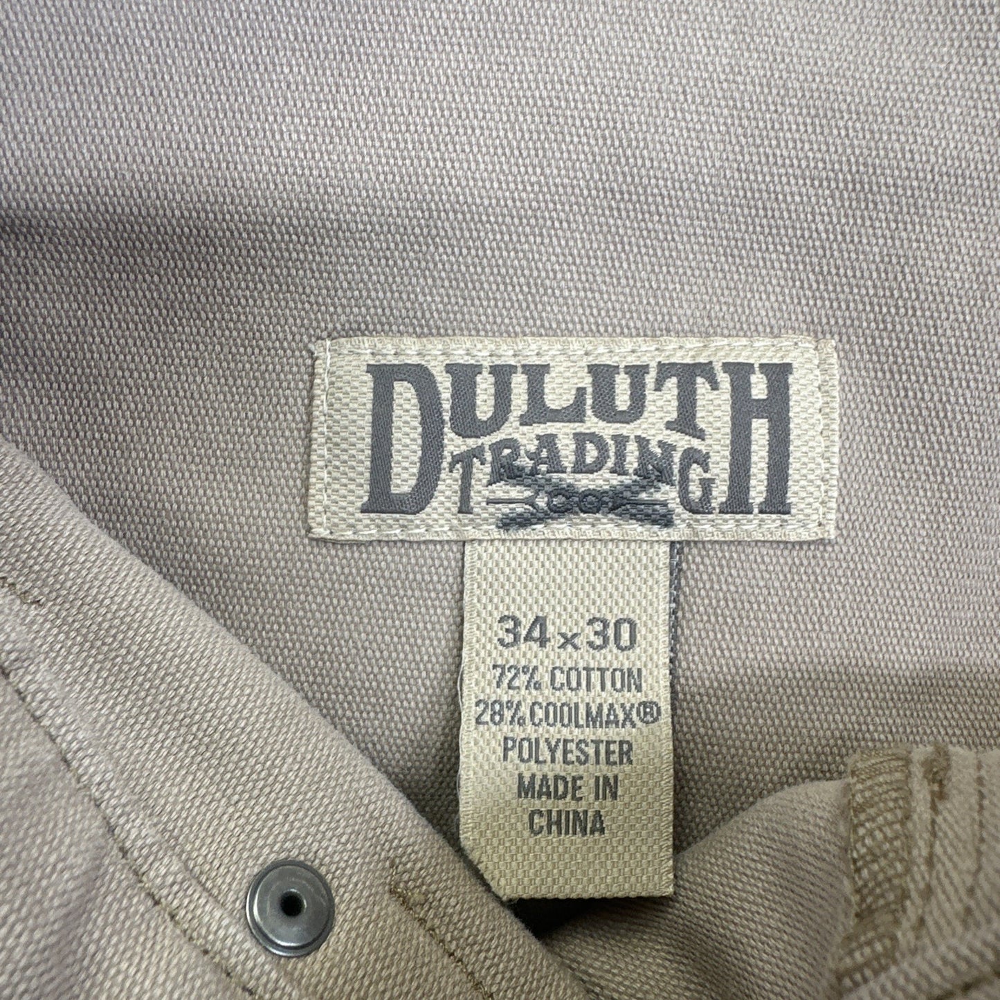 New Duluth Trading Coolmax Canvas Cargo Work Pants Men's Size 34x30 Beige