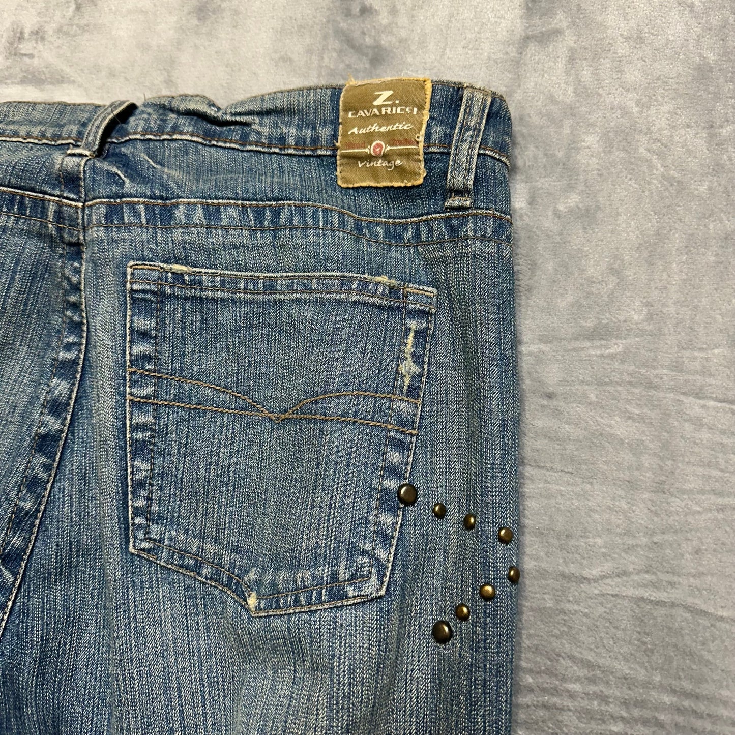 Vintage Z Cavaricci Flared Studded Jeans Women's Size 14 Blue Denim