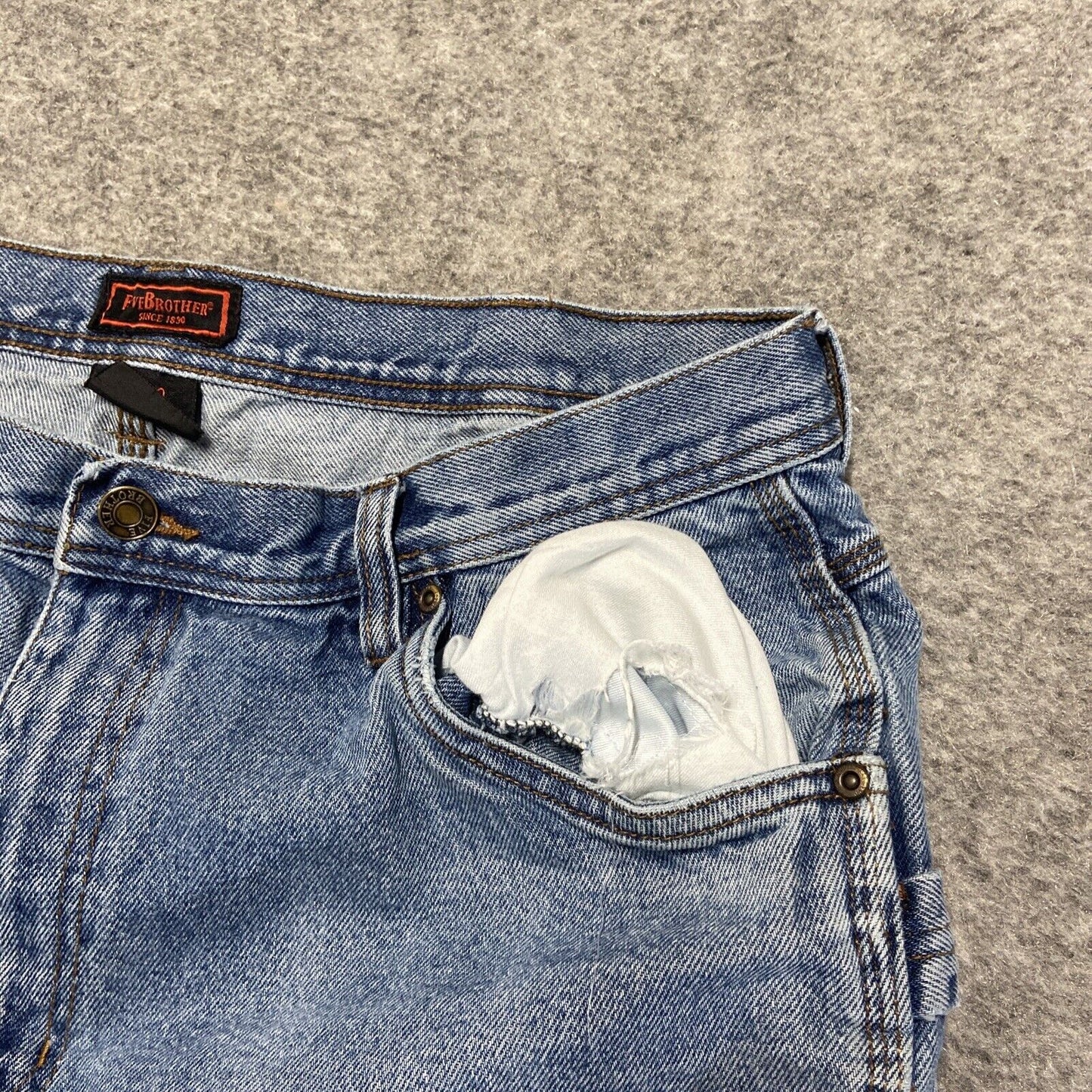 FIVEBROTHER Carpenter Straight Leg Jeans Men's 38x30 Blue Denim *Ripped Pocket*