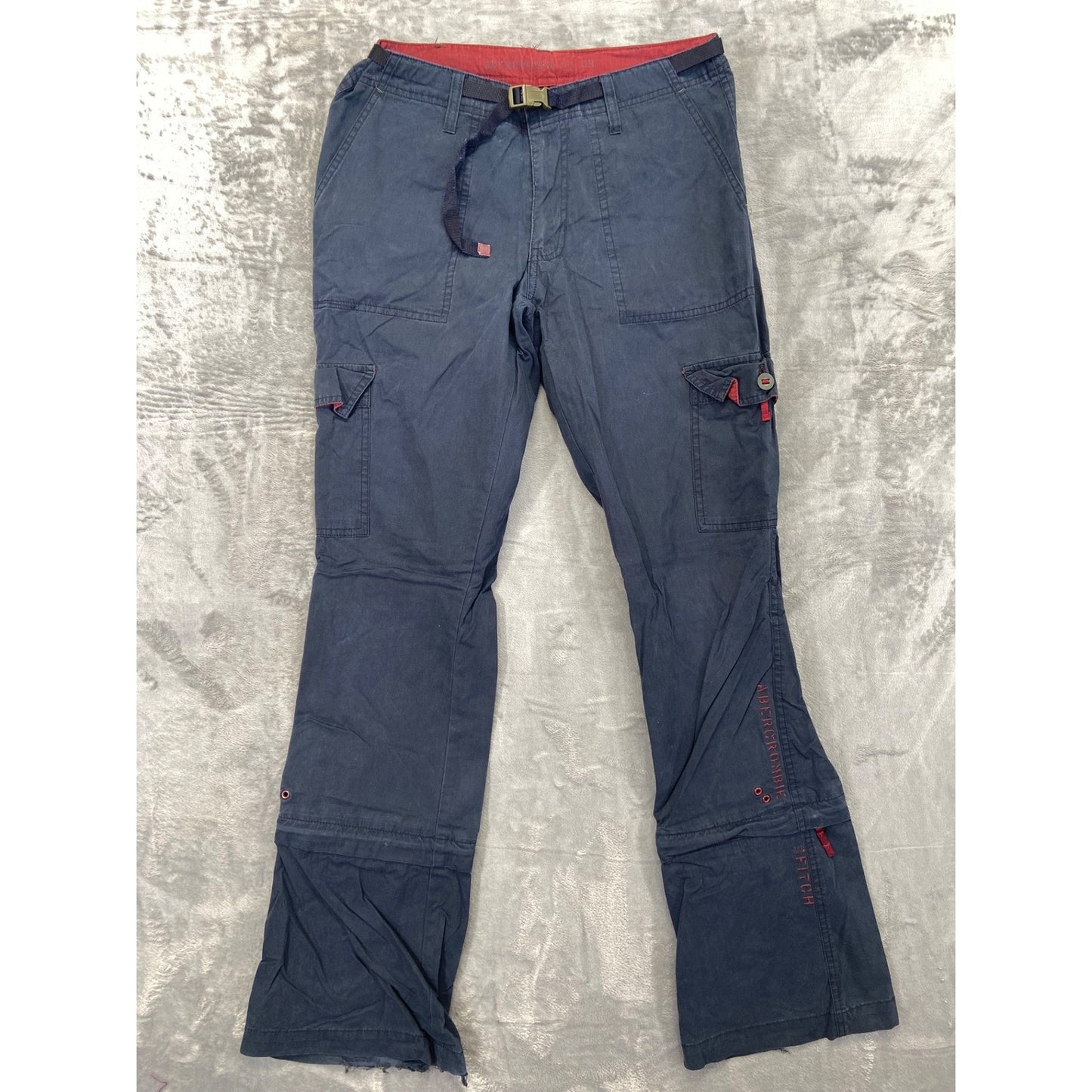 Vintage Abercrombie & Fitch Womens Baggy Flared Cargo Pants Size 4 Dark Blue Red