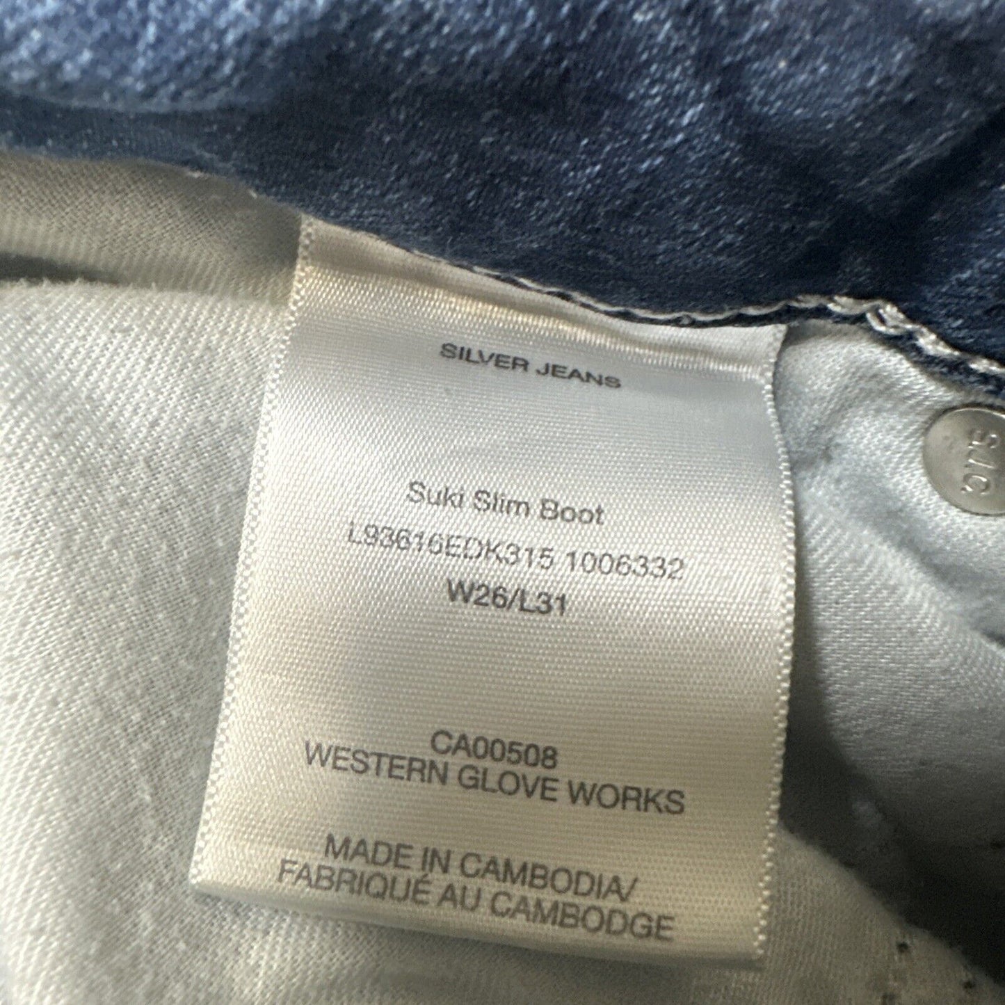 Silver Jeans Suki Slim Boot Jeans Women's Size 26/31 Blue Denim