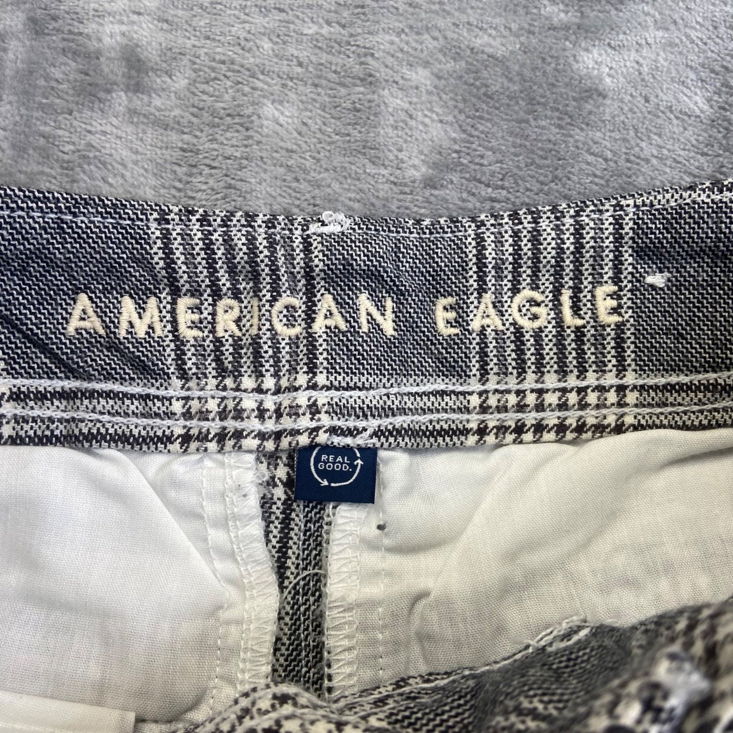 American Eagle Plaid Wide Leg Pants Women's Size 00 Short Gray Cotton