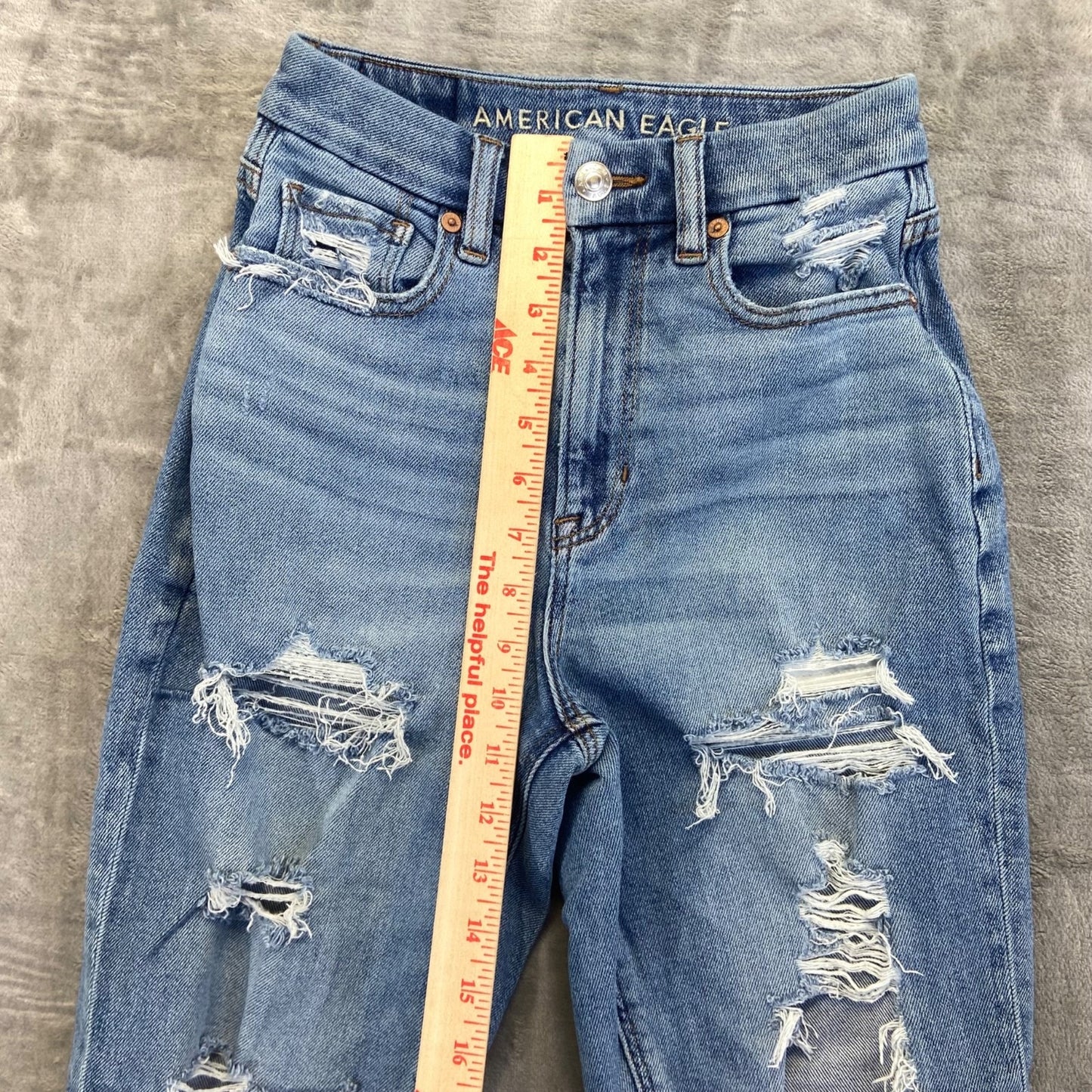 American Eagle Women's Curvy Mom Jeans Size 00 Blue Distressed Denim