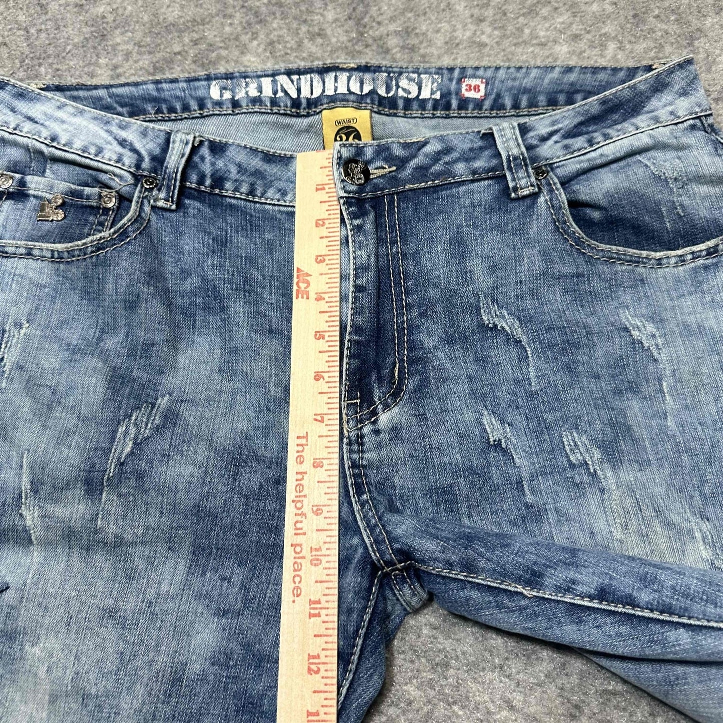 Grindhouse Denim Men's Distressed Skinny Jeans Size 36x32 Blue Light Wash Denim