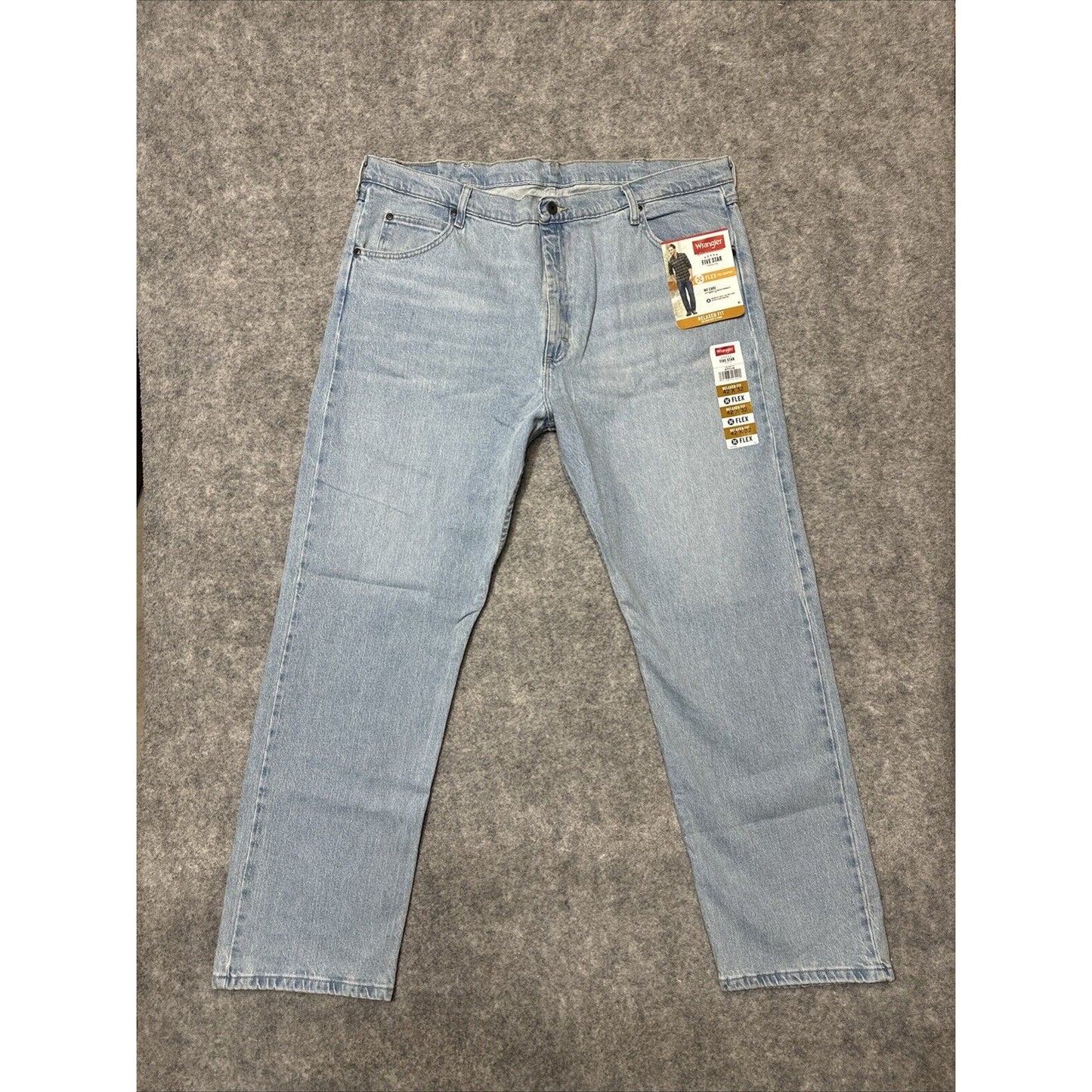 New Wrangler Five Star Premium Relaxed Fit Flex Men's Straight Jeans size 42x32