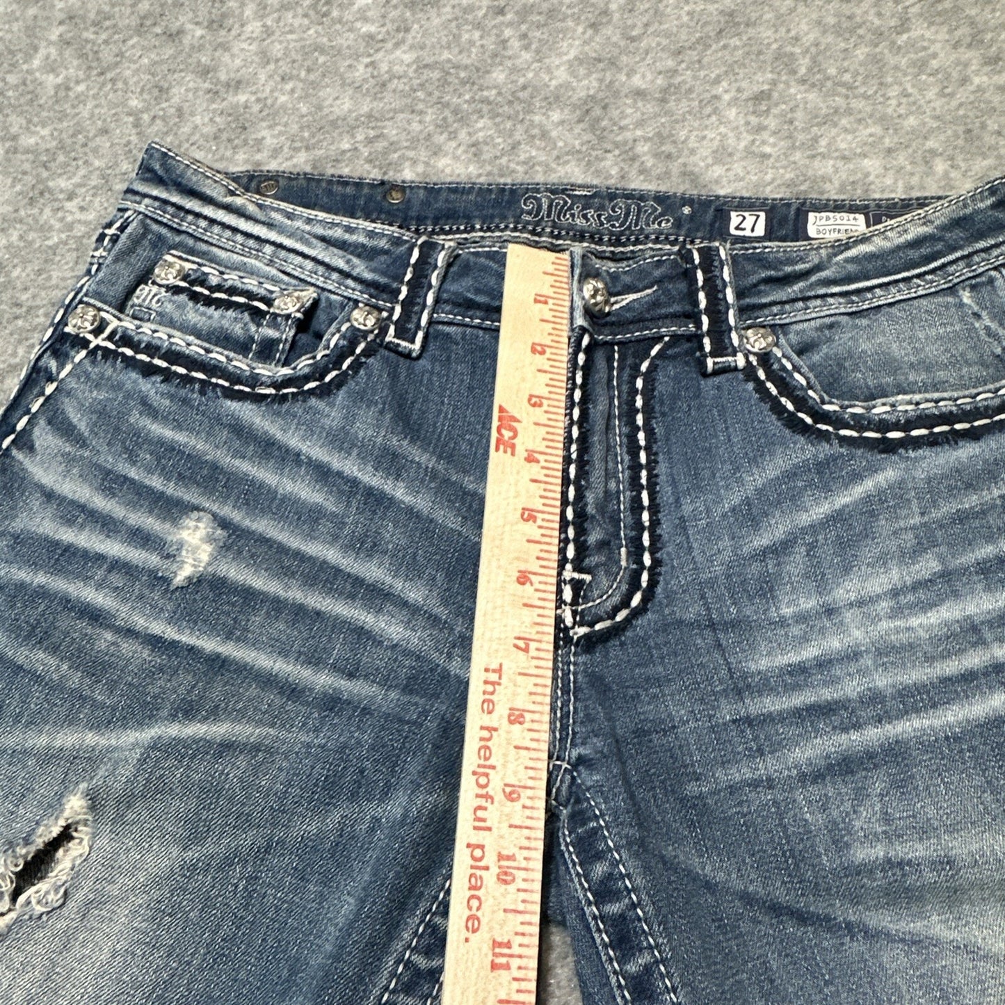 Miss Me Boyfriend Distressed Jeans Women's Size 27 Blue Medium Wash Denim