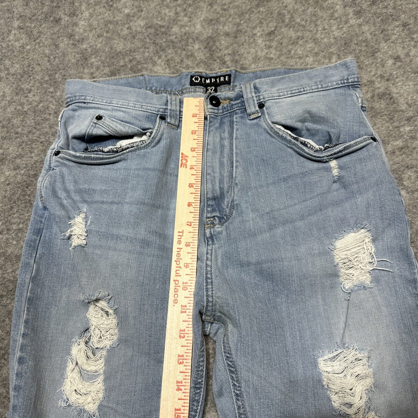 Empyre Verge Men's Distressed Skinny Jeans Size 32 Blue Light Wash Denim
