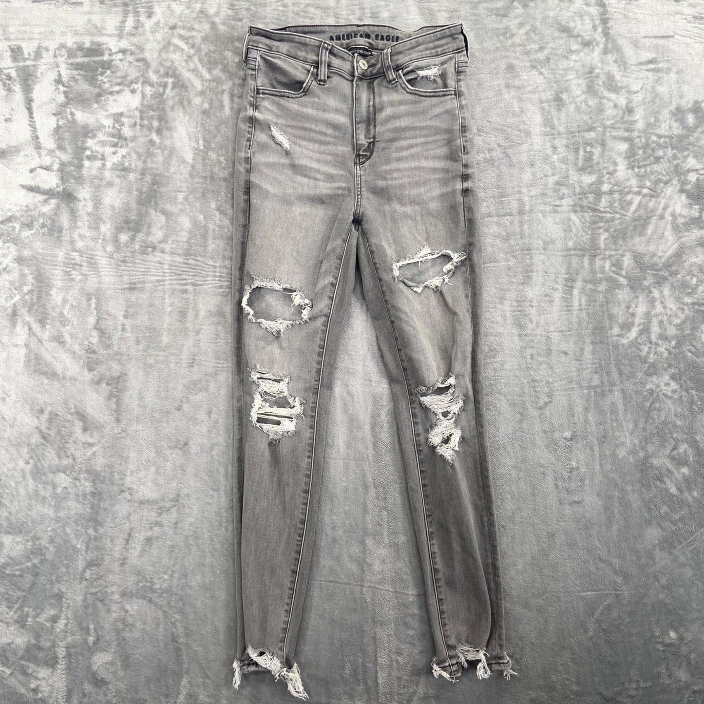 American Eagle Women's Skinny Jeans Size 4 Gray Distressed