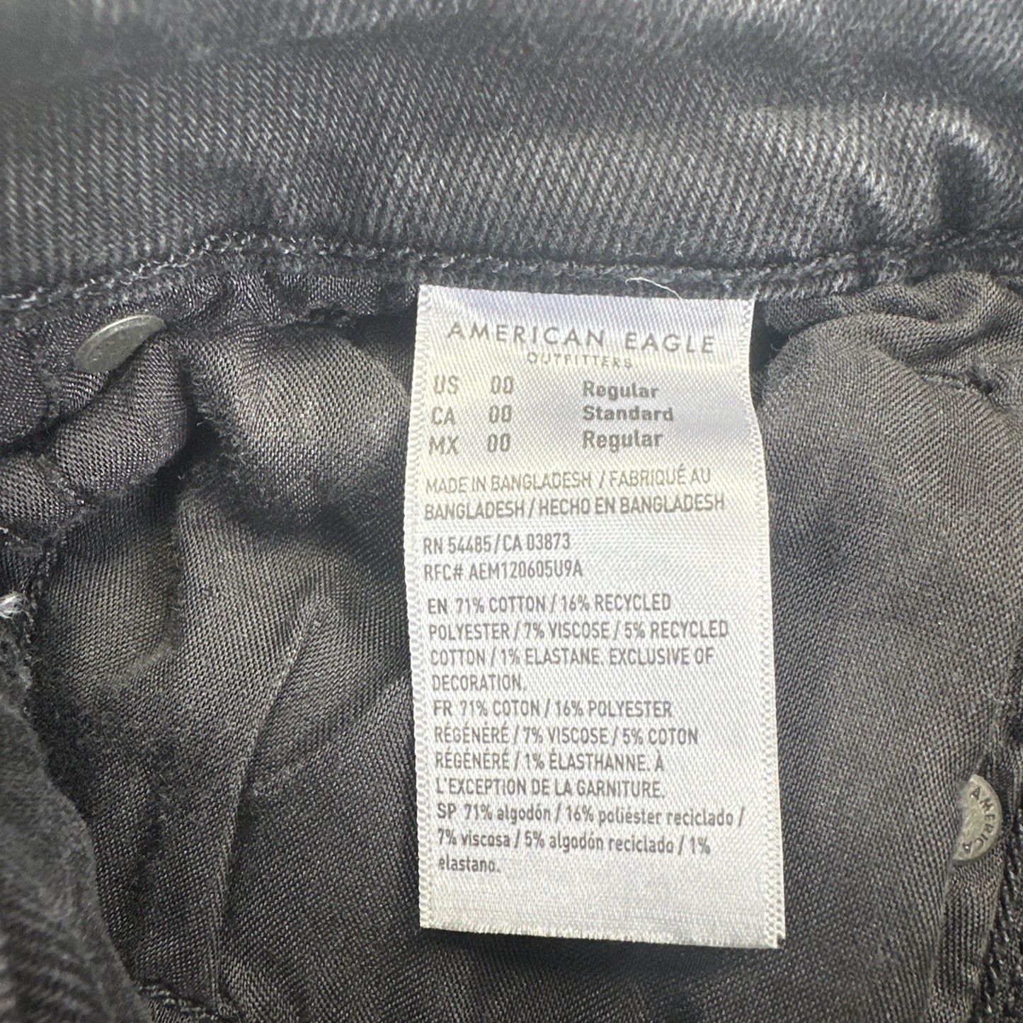 American Eagle Stretch Distressed Mom Jeans Women's Size 00 R Black Denim