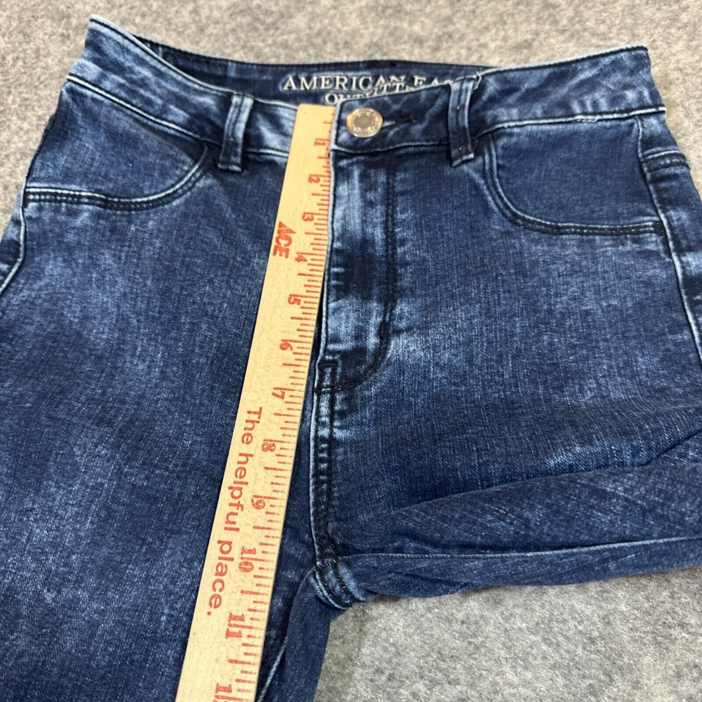 American Eagle Super Stretch Sky High Jegging Women's 2R Dark Blue Acid Wash