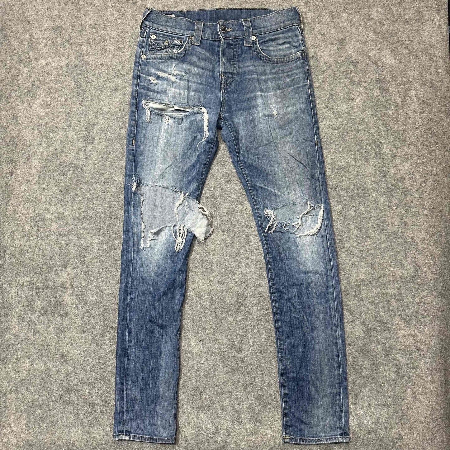 True Religion Men's Distressed Ripped Skinny Jeans Size 29 Blue Medium Wash