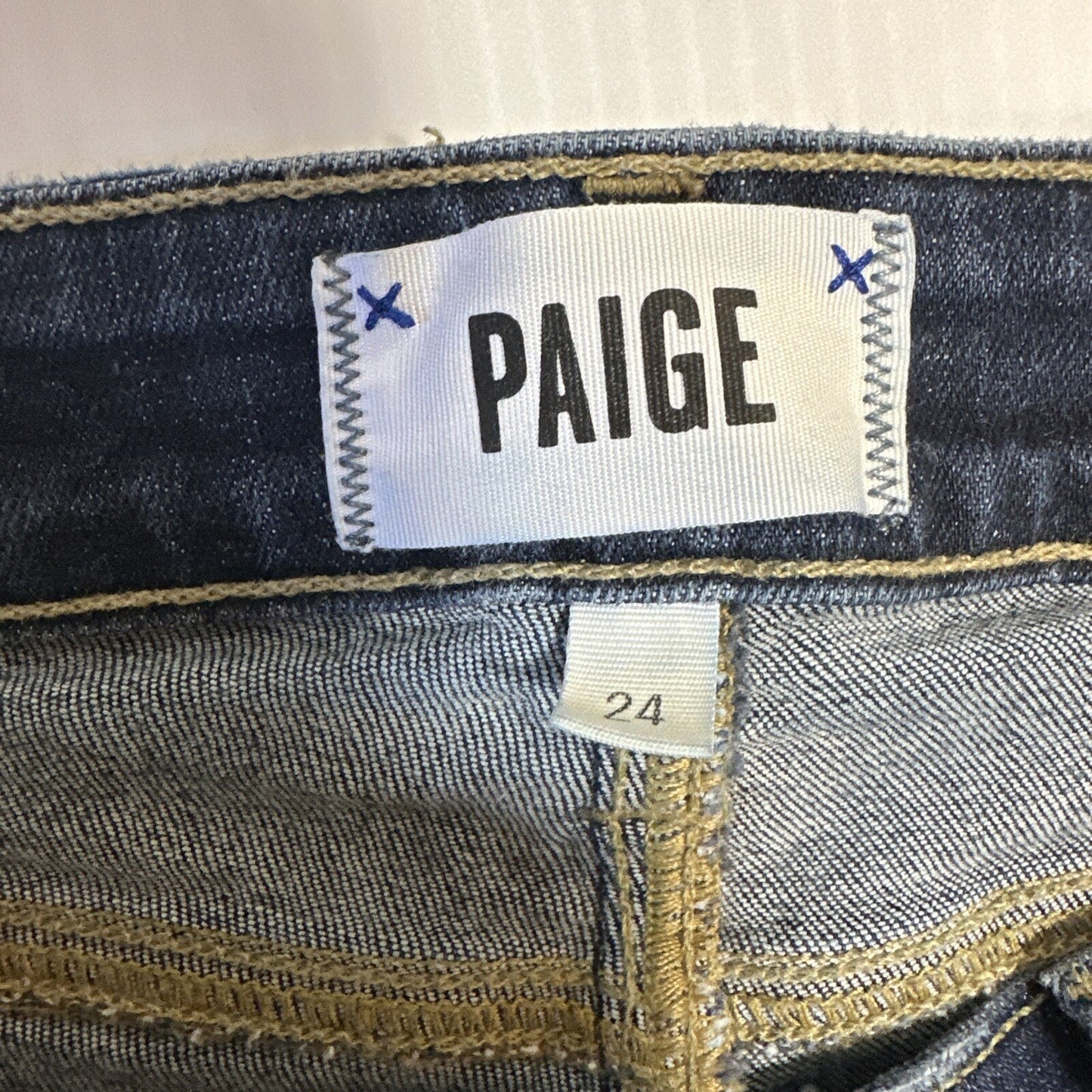 Paige Brigitte Distressed Skinny Jeans Womens 24 Blue Dark Wash Stretch Denim
