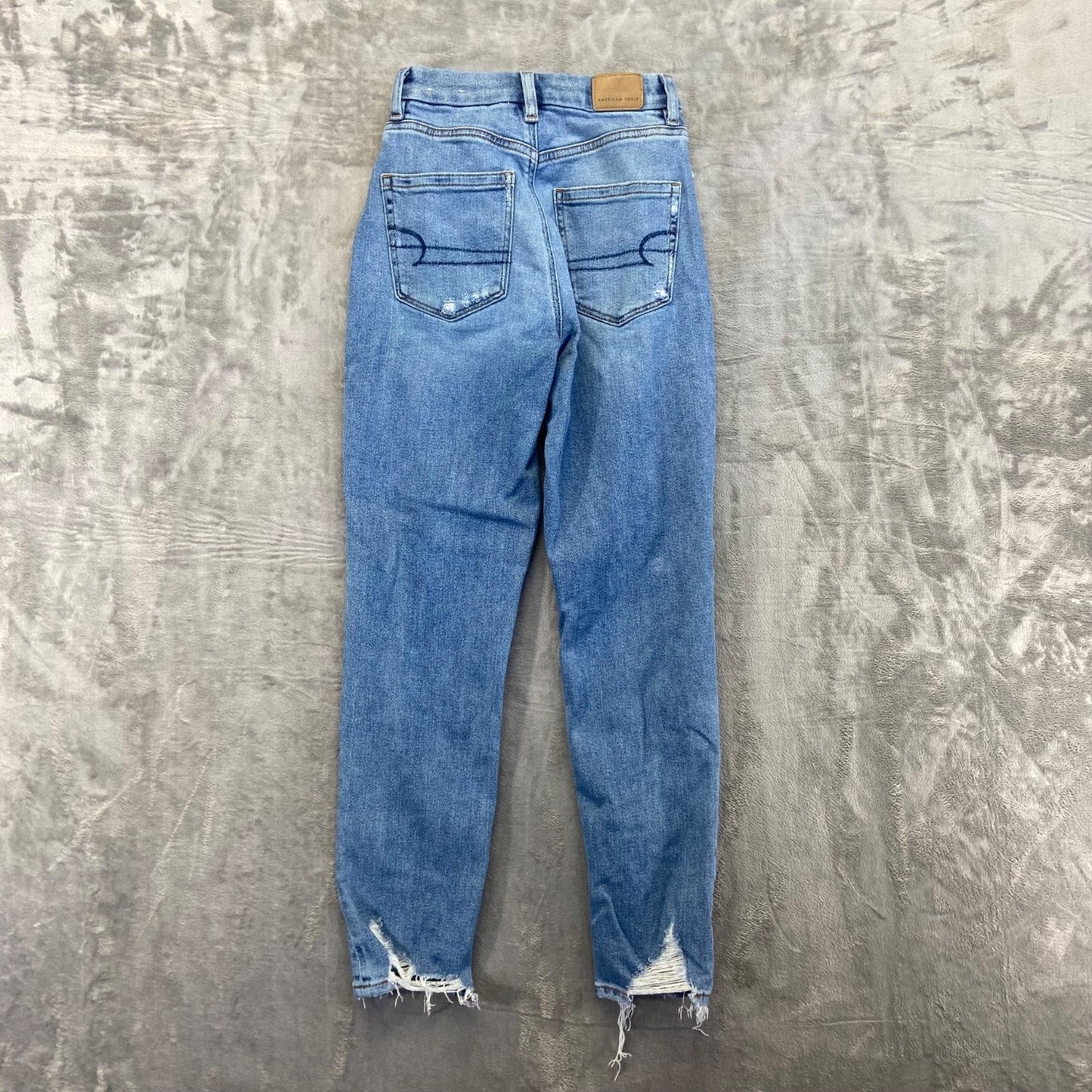 American Eagle Women's Curvy Mom Jeans Size 00 Blue Distressed Denim