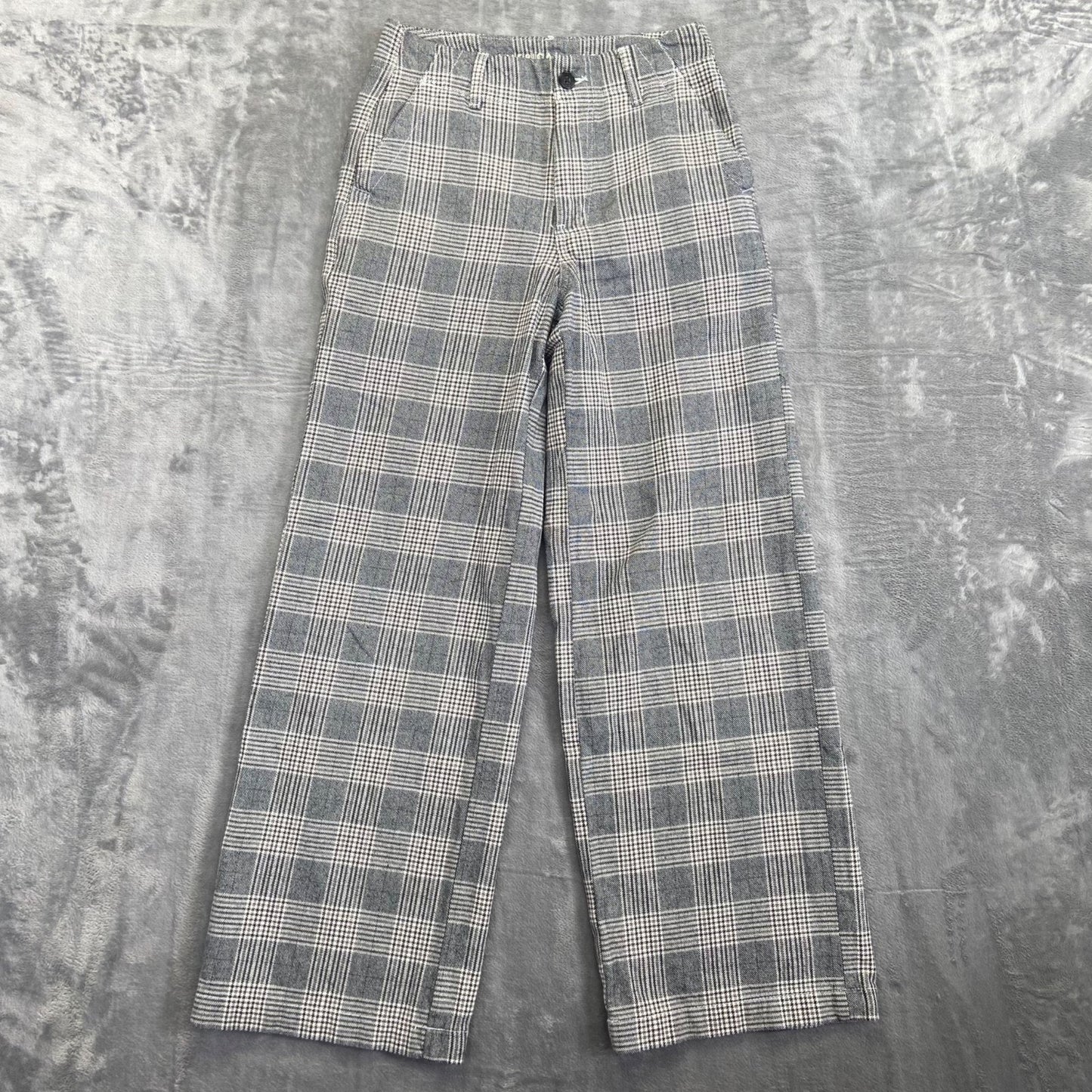 American Eagle Plaid Wide Leg Pants Women's Size 00 Short Gray Cotton