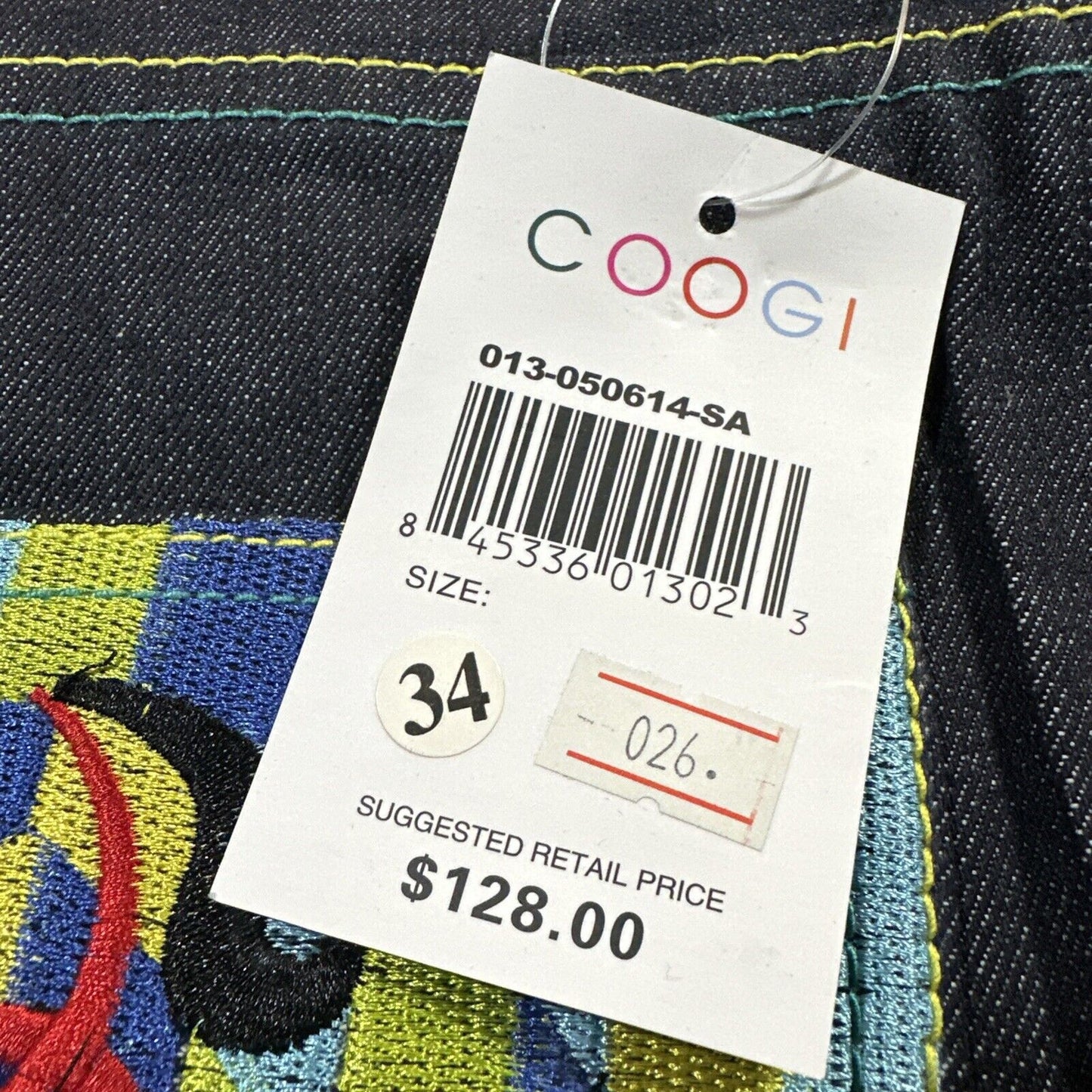 Vintage COOGI Straight Jeans Men's 34x34 Dark Blue Embroidered Abstract Rare