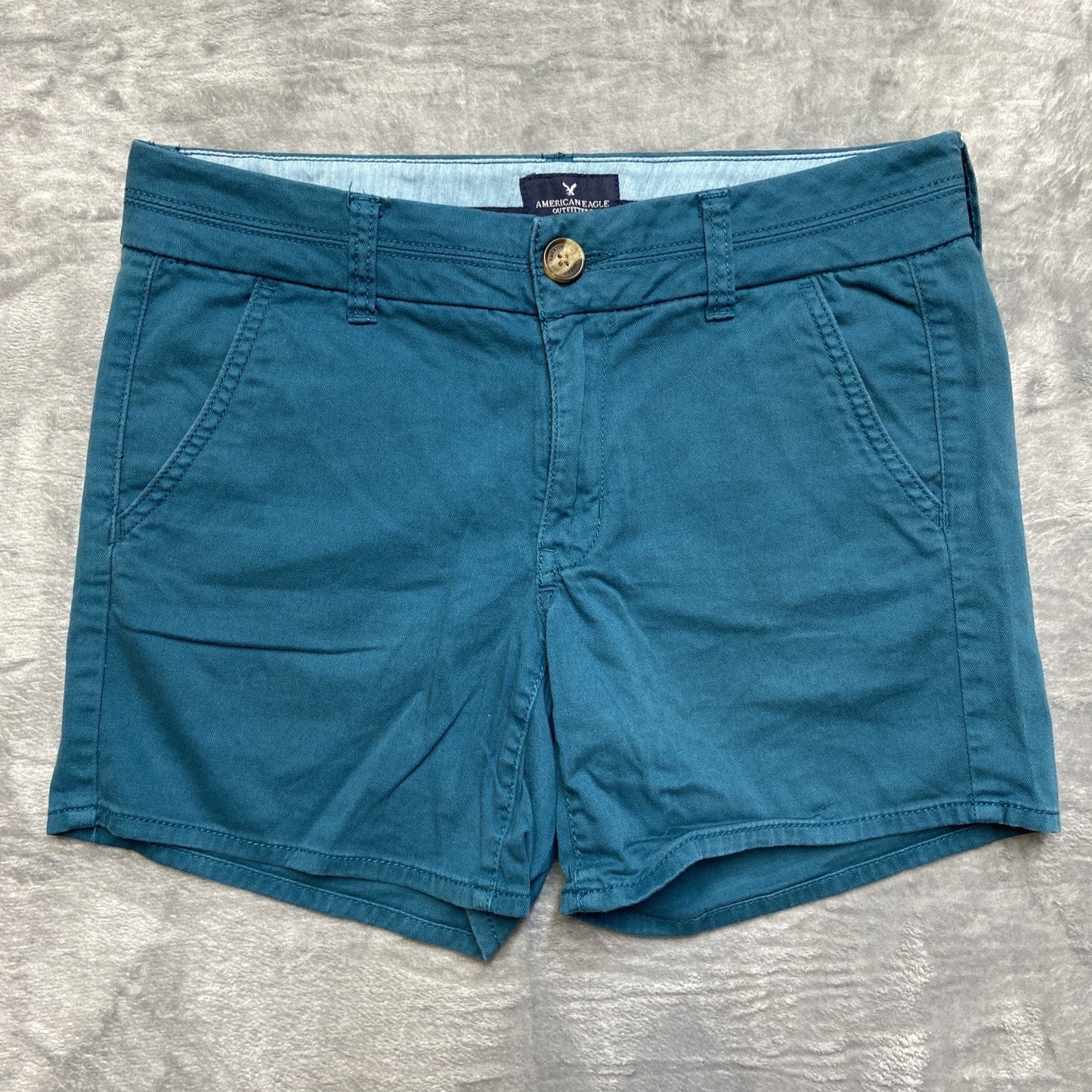 American Eagle Stretch Midi Chino Shorts Women's Size 6 Blue Teal