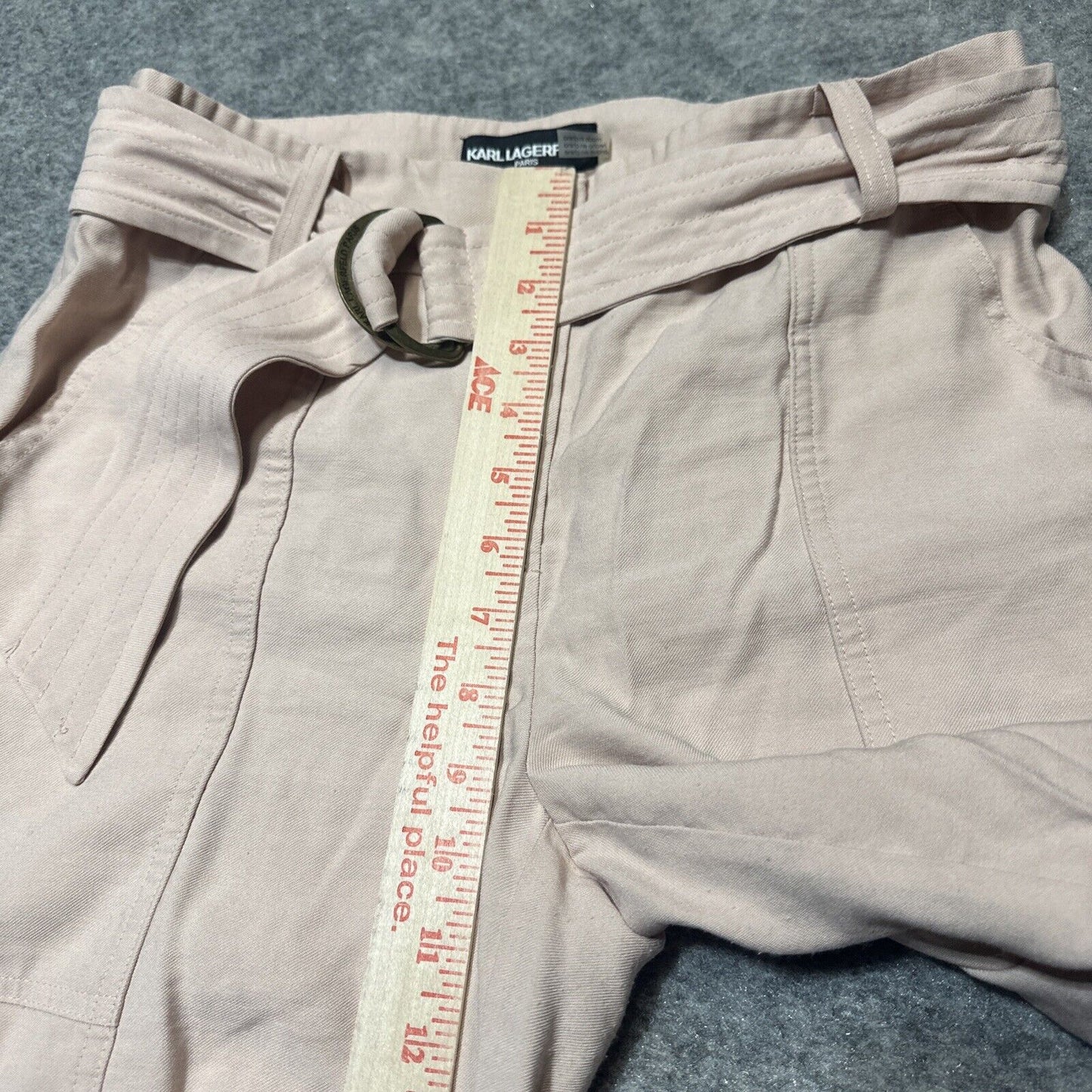 Karl Lagerfeld Women's Belted Jogger Pants Size xx Pink Rayon Pants Beige Light