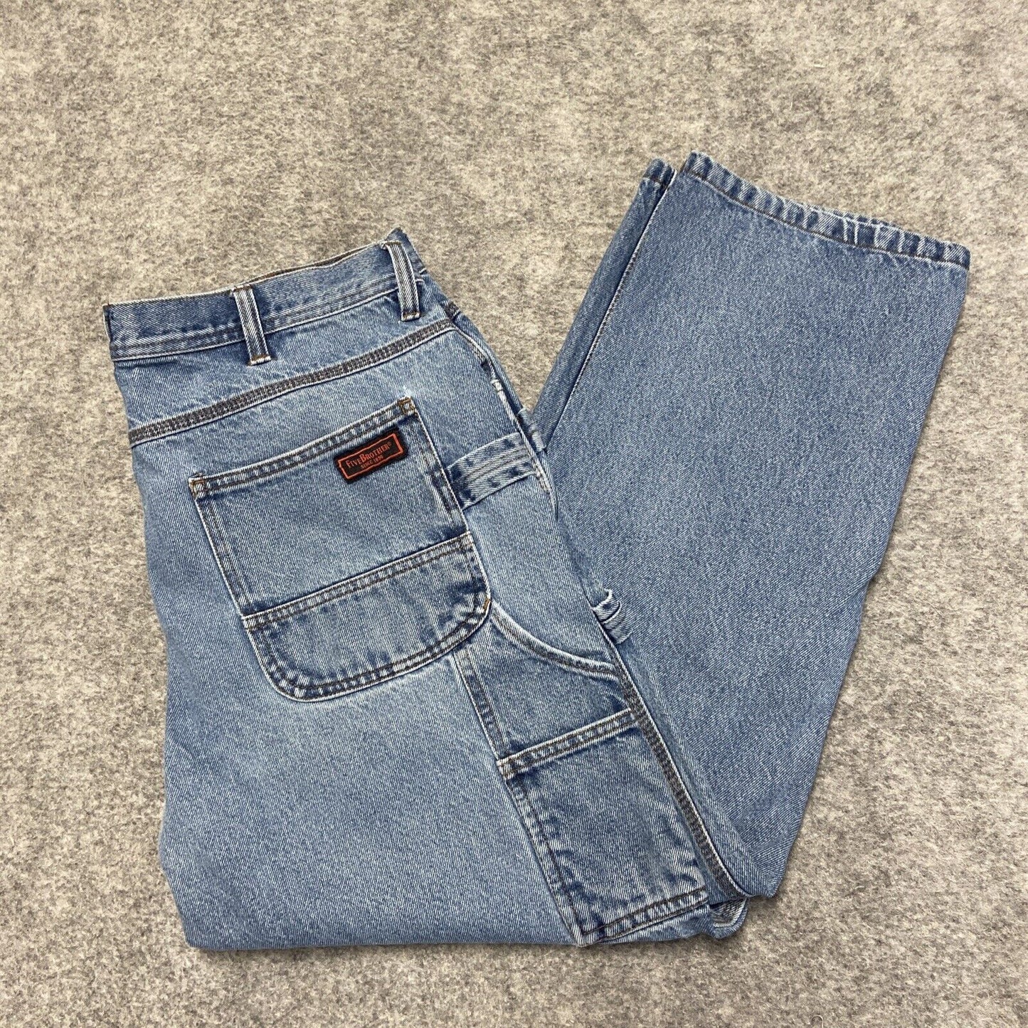 FIVEBROTHER Carpenter Straight Leg Jeans Men's 38x30 Blue Denim *Ripped Pocket*