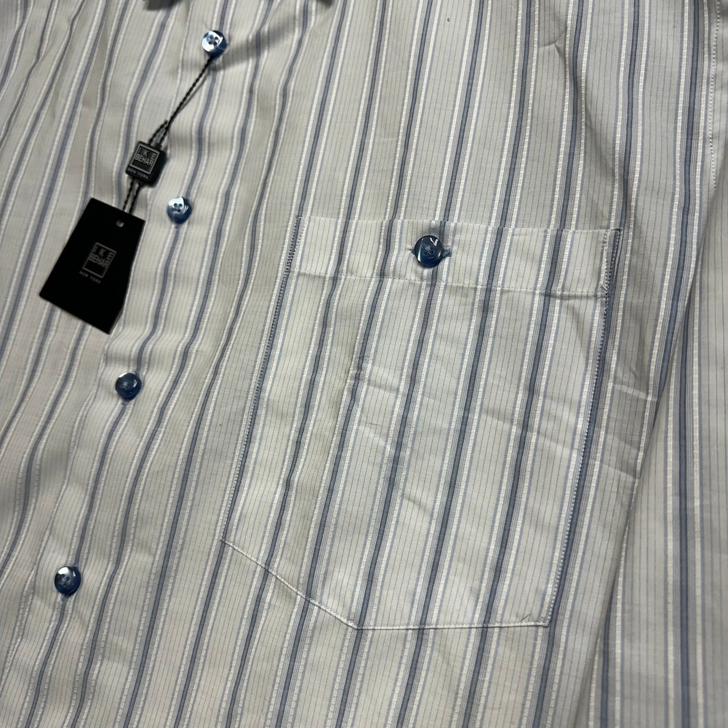 New Ike Behar Striped Dress Shirt Men's Sz L White Blue