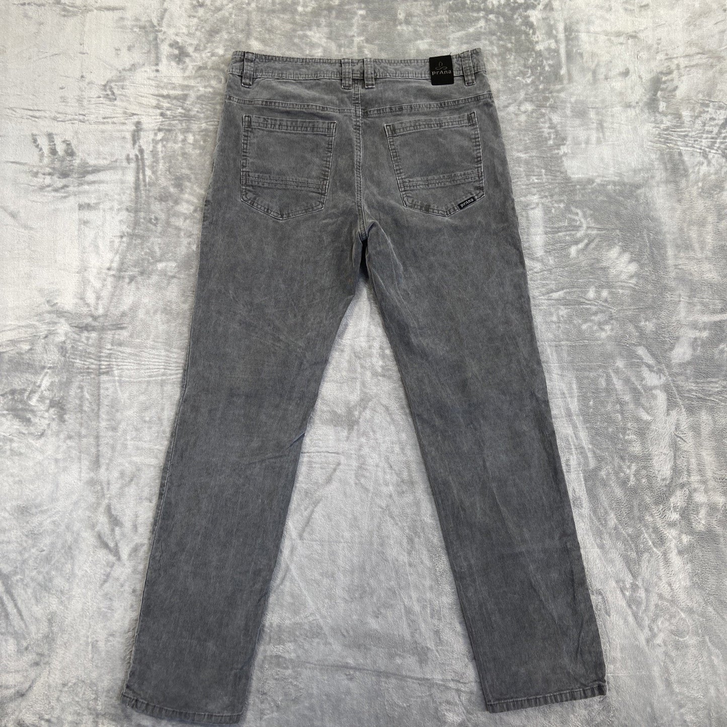 PRANA Slim Fit Corduroy Straight Jeans Men's Size 33x32 Gray Denim