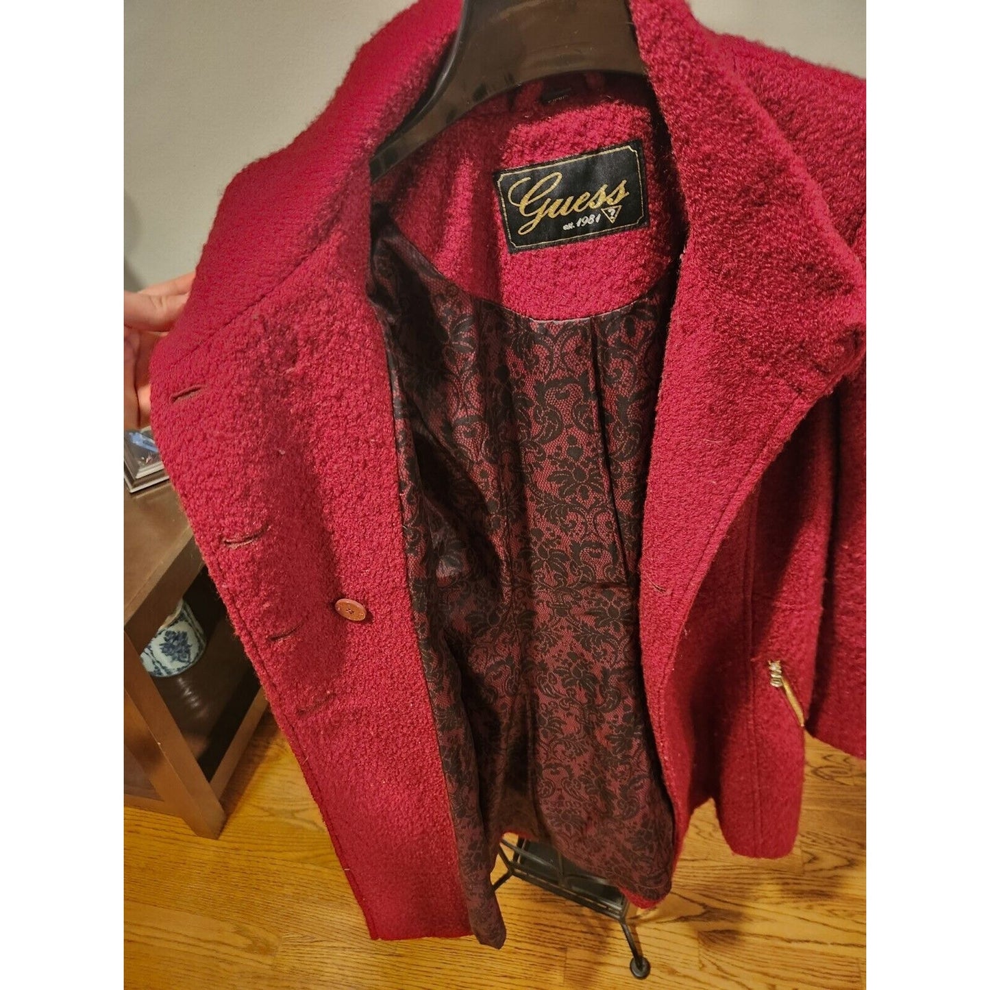 Super Cute, Guess Wool Blend Coat, Burgundy Women's size S