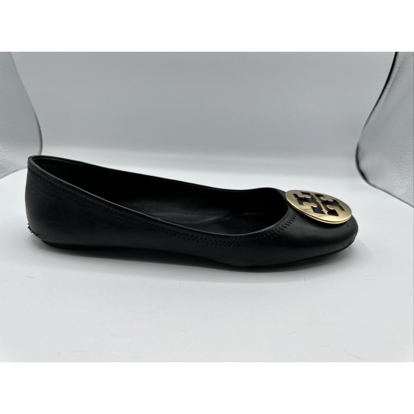 Women's Tory Burch Reva Mestico Ballet Flats Shoes Black Leather Size 9.5