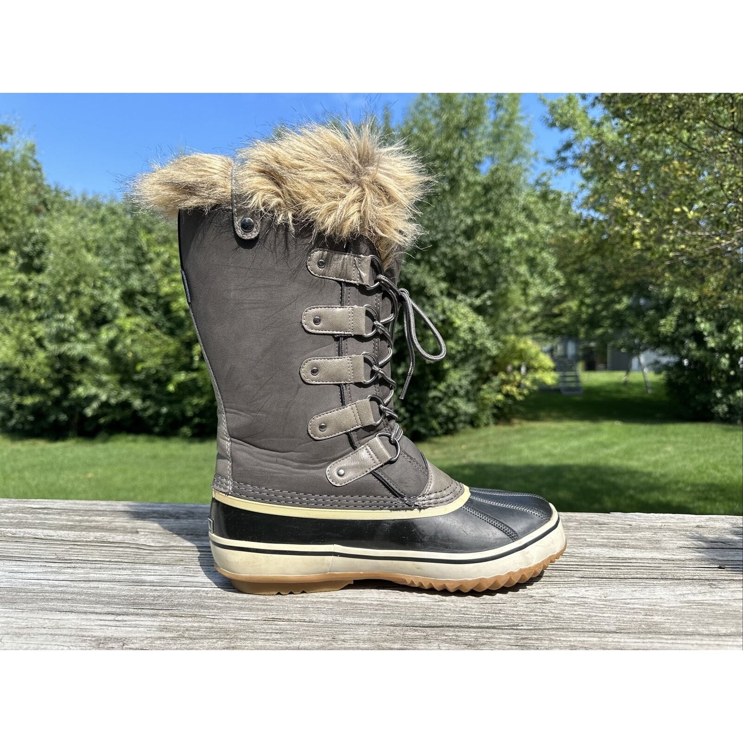 JBU Edith Encore Winter Snow Faux Fur Dark Brown Lace Up Boots Women’s Size 11