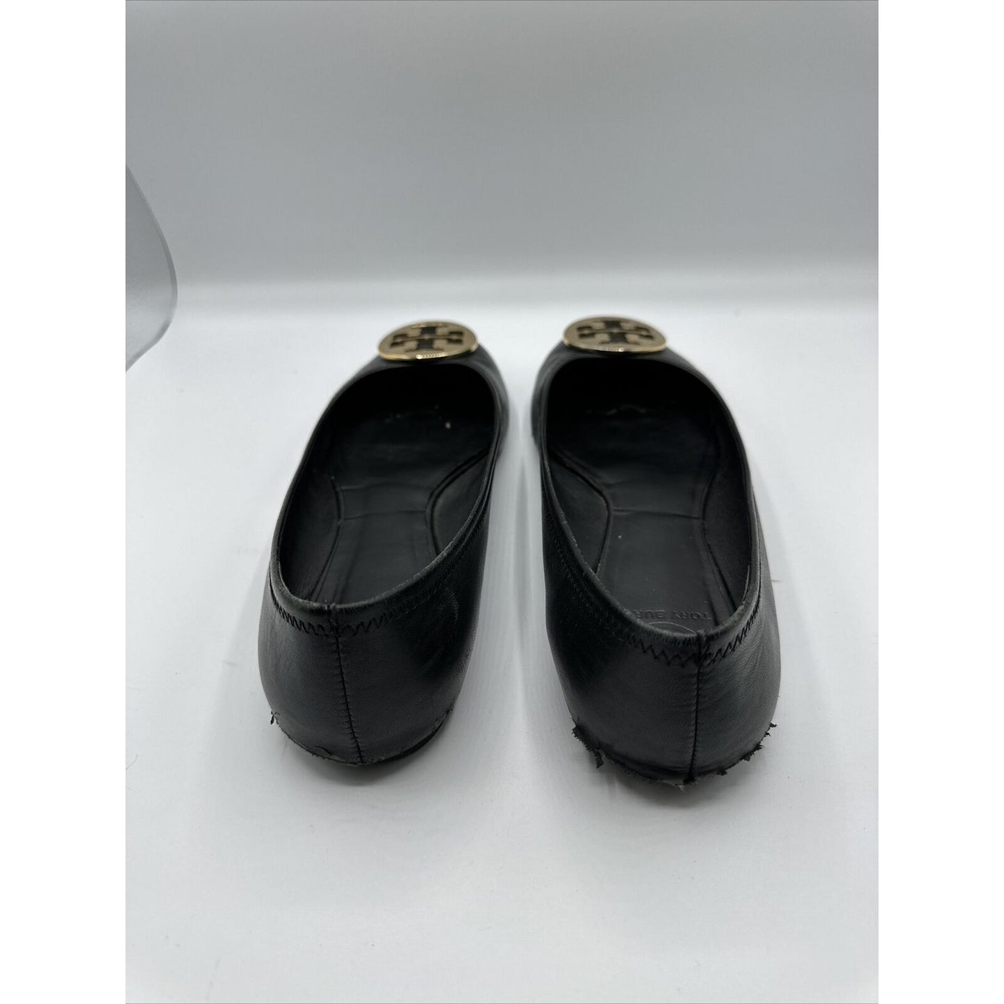 Women's Tory Burch Reva Mestico Ballet Flats Shoes Black Leather Size 9.5