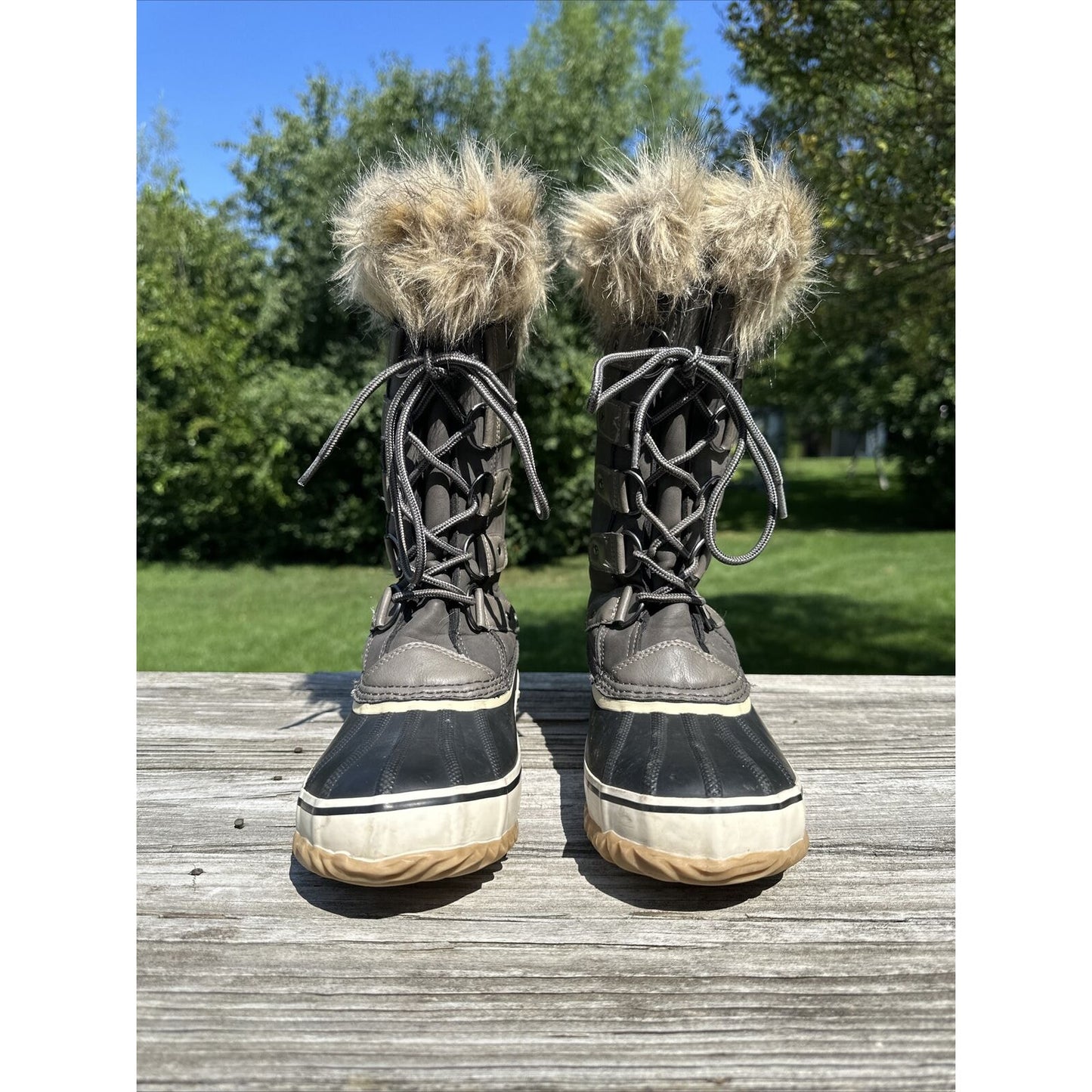 JBU Edith Encore Winter Snow Faux Fur Dark Brown Lace Up Boots Women’s Size 8.5