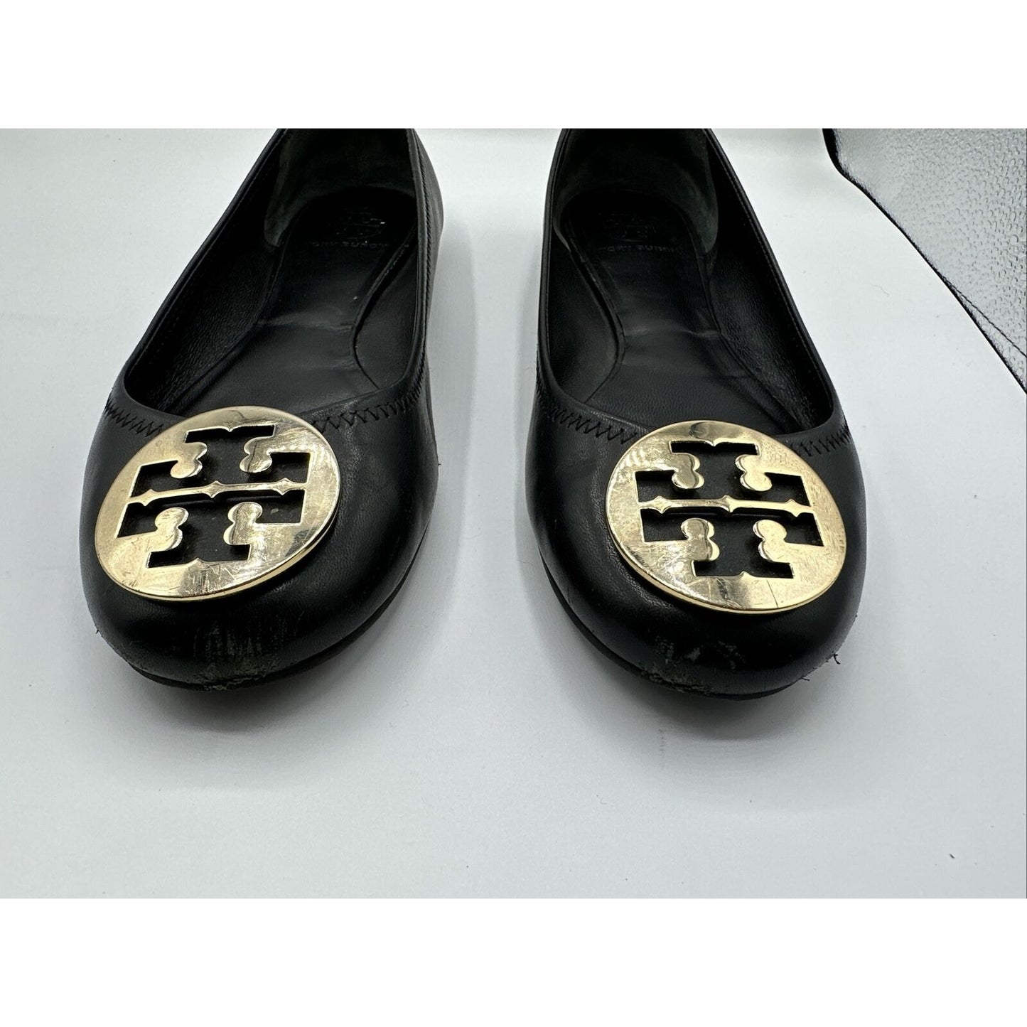 Women's Tory Burch Reva Mestico Ballet Flats Shoes Black Leather Size 9.5