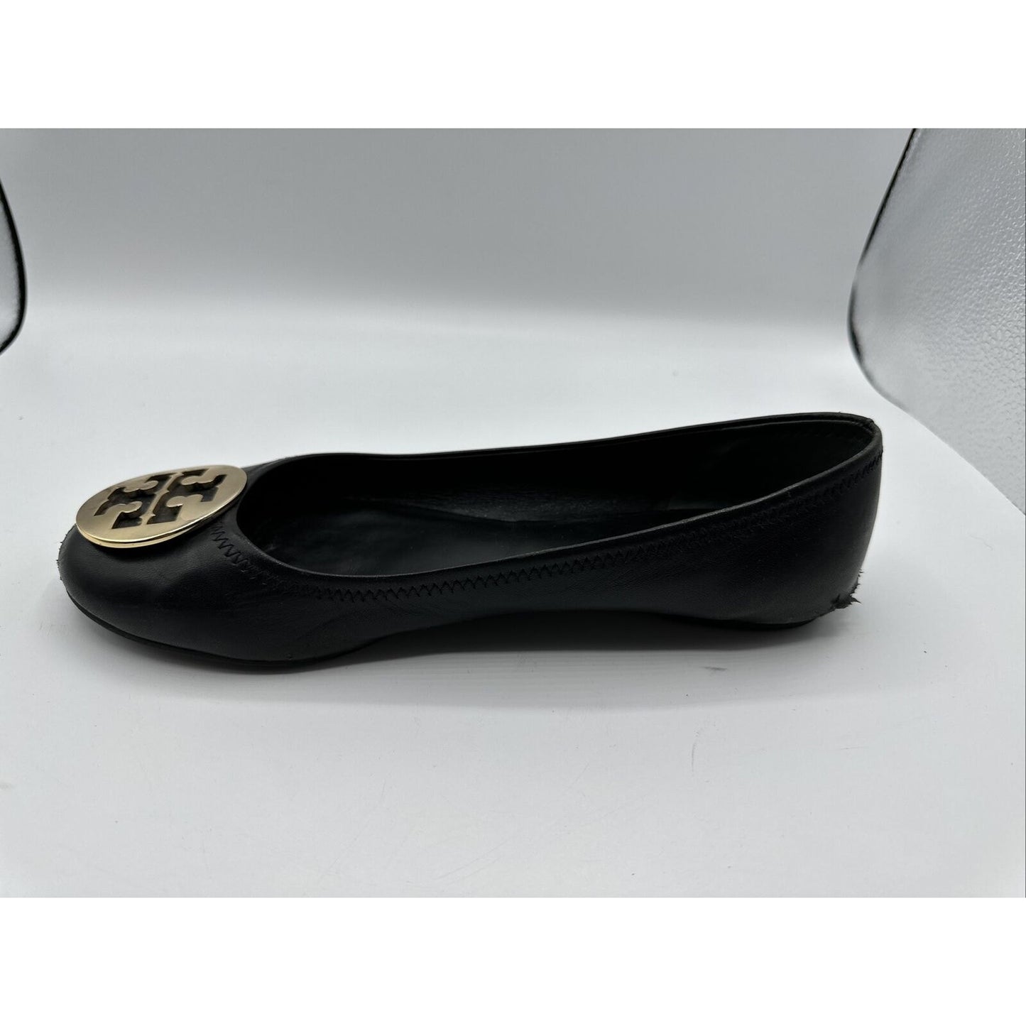 Women's Tory Burch Reva Mestico Ballet Flats Shoes Black Leather Size 9.5