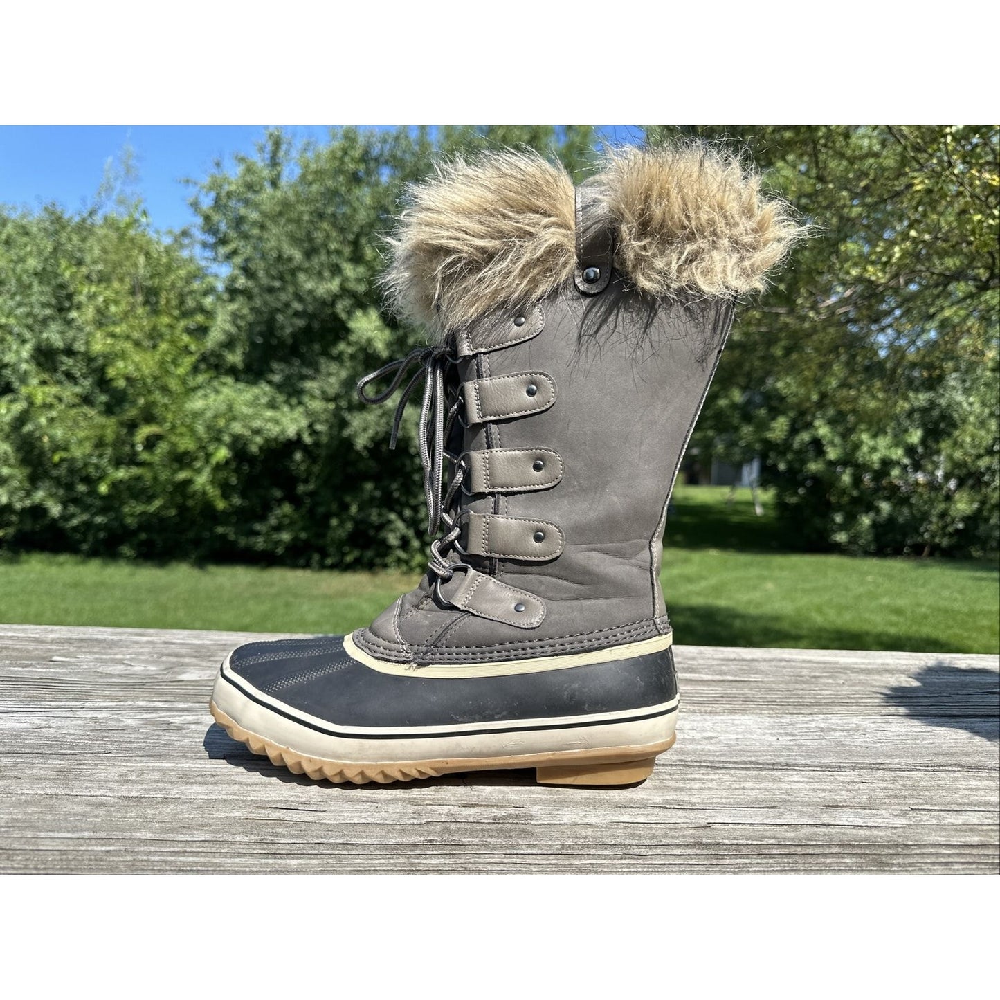 JBU Edith Encore Winter Snow Faux Fur Dark Brown Lace Up Boots Women’s Size 8.5