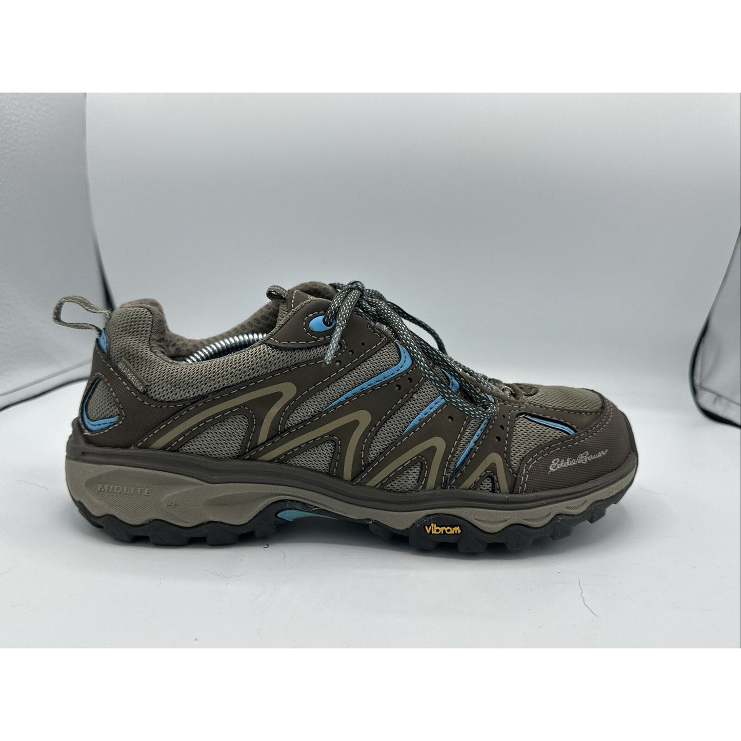 EDDIE BAUER WOMEN'S SIZE 7 VIBRAM HIKING TRAIL GRAY AND BLUE SHOES