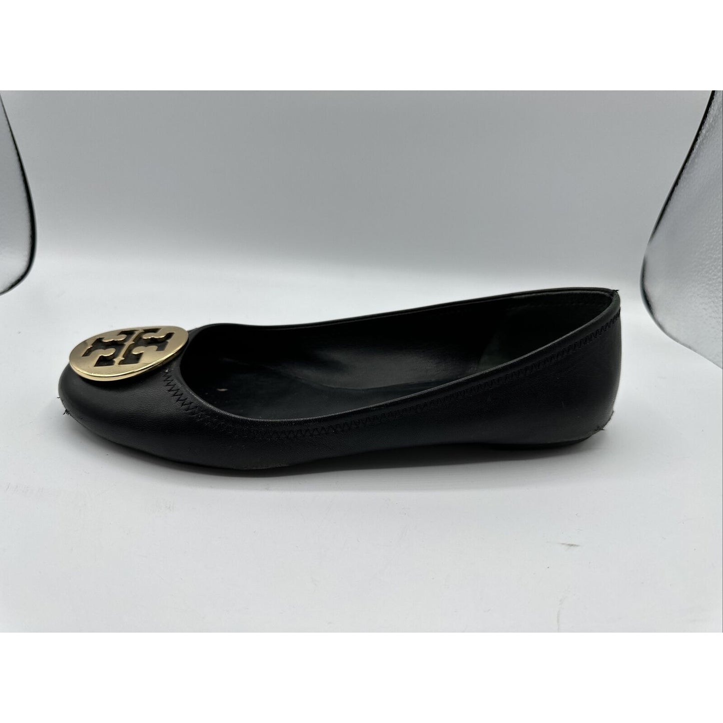 Women's Tory Burch Reva Mestico Ballet Flats Shoes Black Leather Size 9.5
